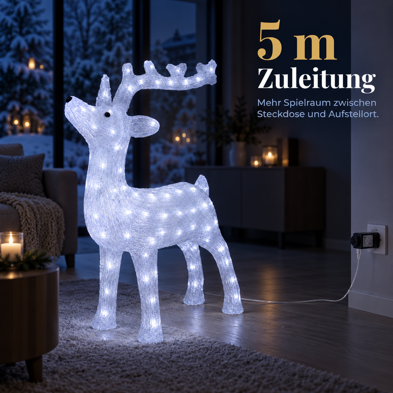 ONBEST Leuchtrentier: Praktische 5 Meter Zuleitung zur Steckdose (Dieses Bild wurde mit Hilfe von KI generiert.)