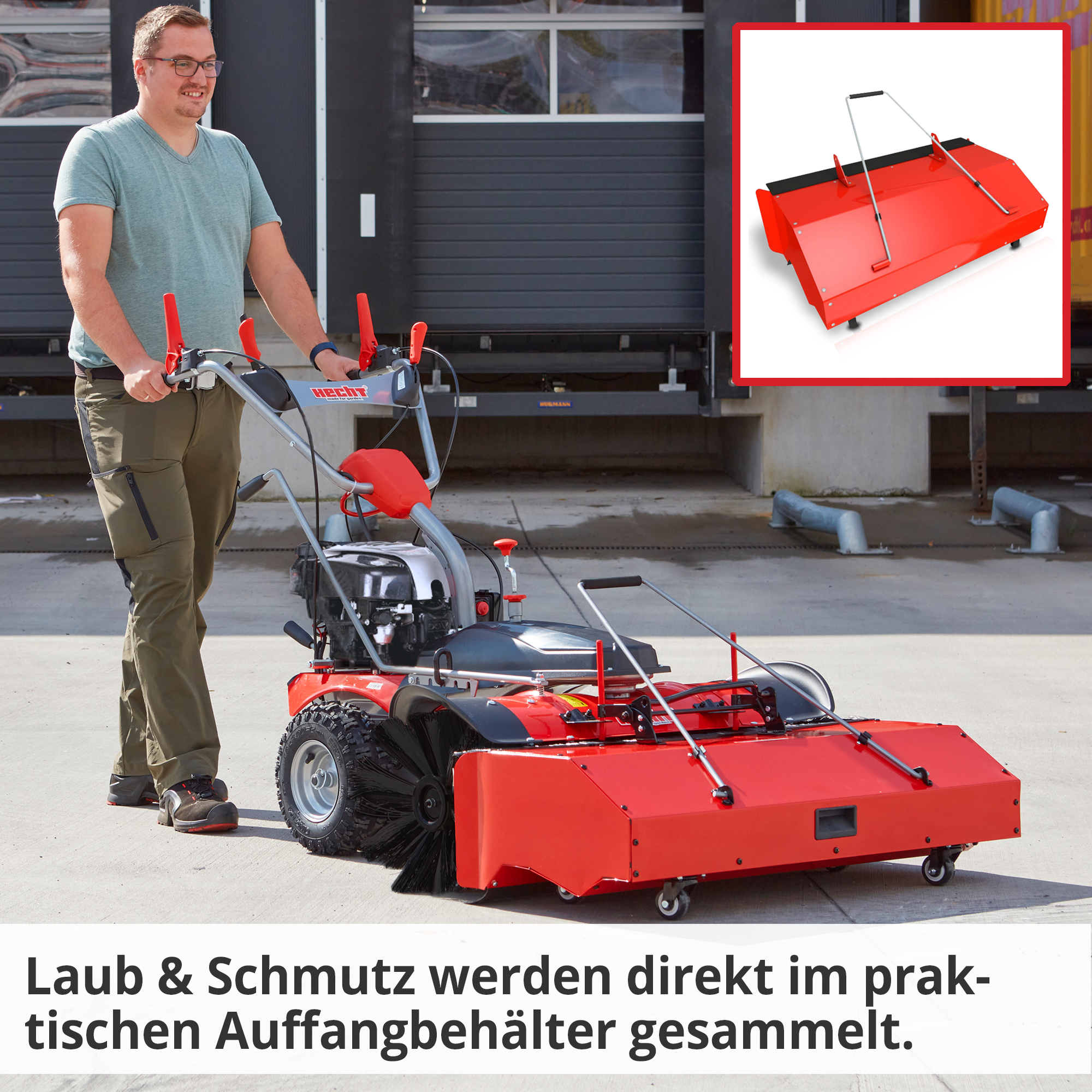 HECHT Benzin Kehrmaschine 8101 BS Kehrmaschinen - Laub und Schmutz werden direkt im praktischen großen Auffangbehälter gesammelt