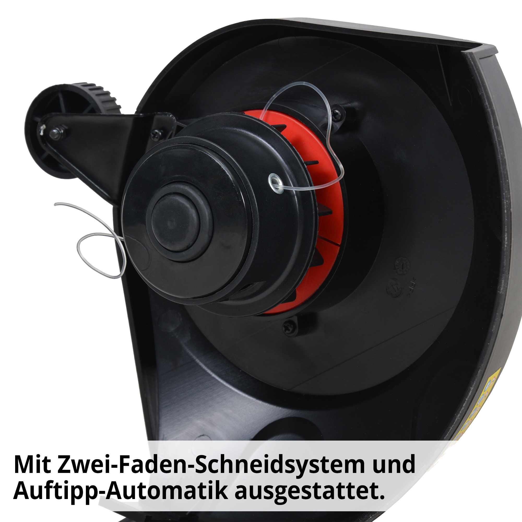 Rasentrimmer; Zwei- Faden-Schneidsystem und praktische Auftipp-Automatik