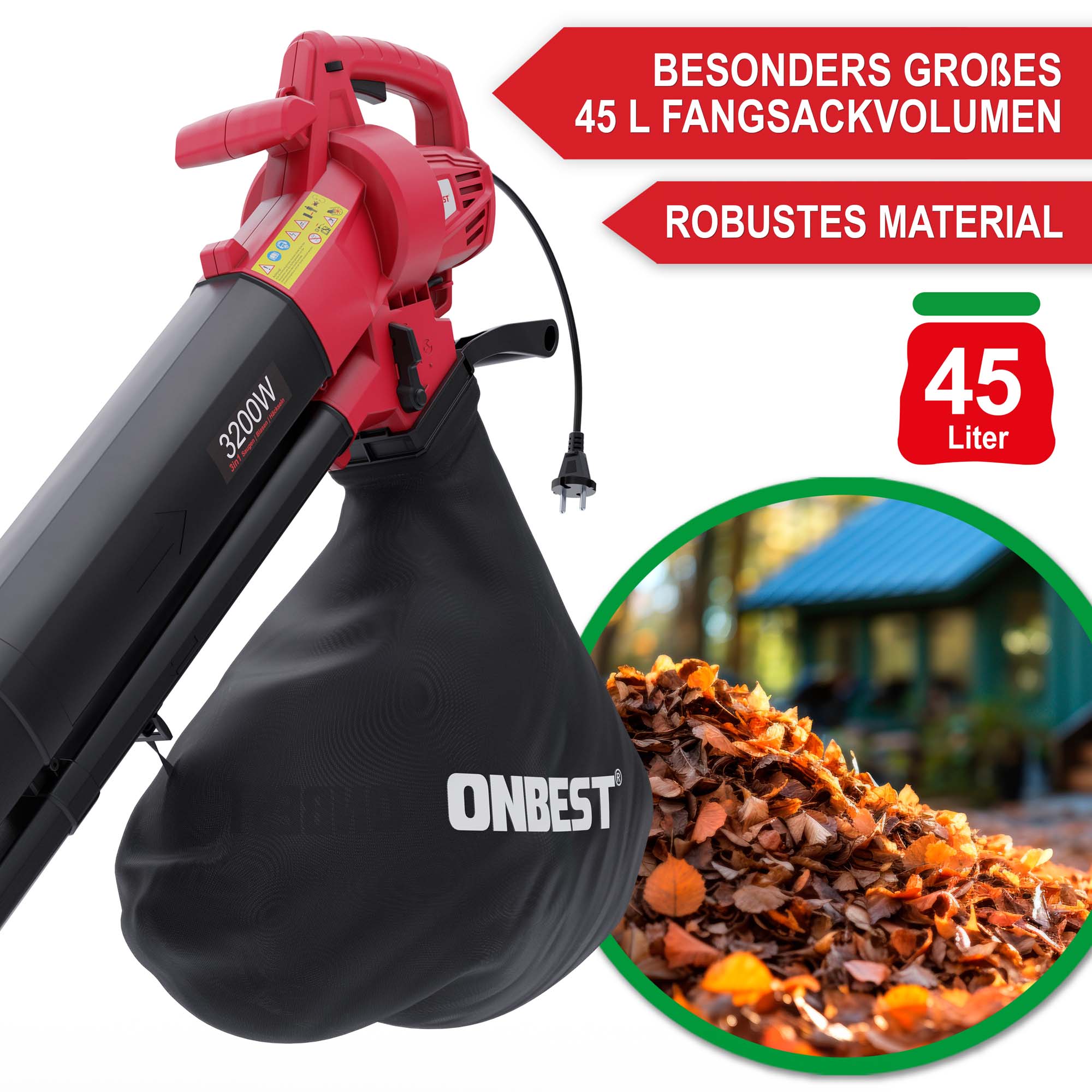 Elektro Laubsauger & Laubbläser LV3245 - Besonders großes Fangsackvolumen; robustes Material