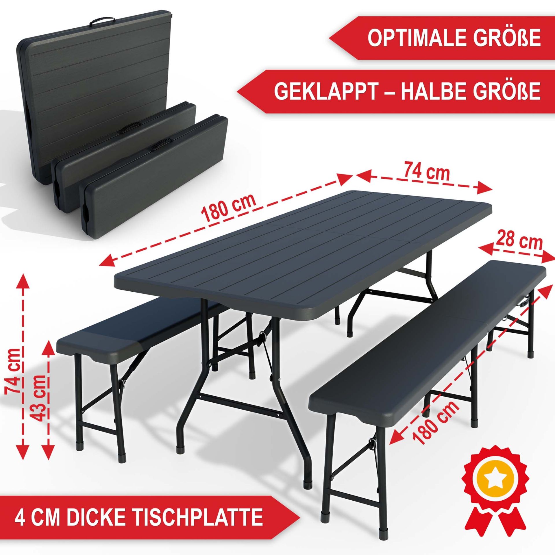 Bierzeltgarnitur Woody - Optimale Größe, geklappt die halbe Größe,