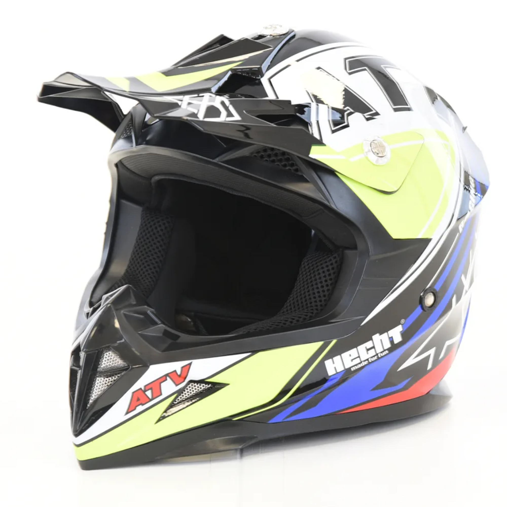 Motocrosshelm Kinder HECHT ATV mit sportlichem Design in Grün, Blau und Schwarz