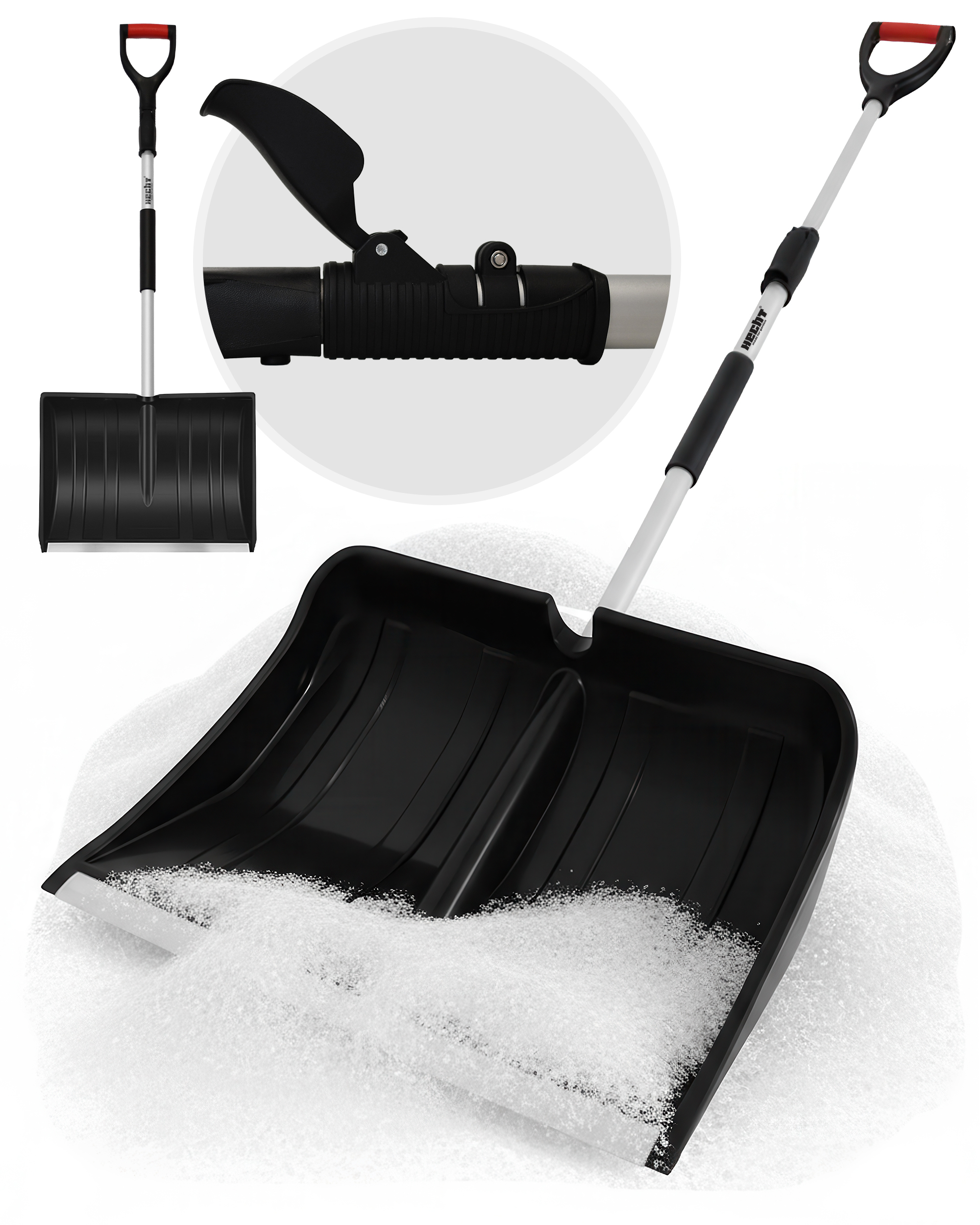 Schneeschaufel mit Teleskop-Stiel und ergonomischem D-Griff