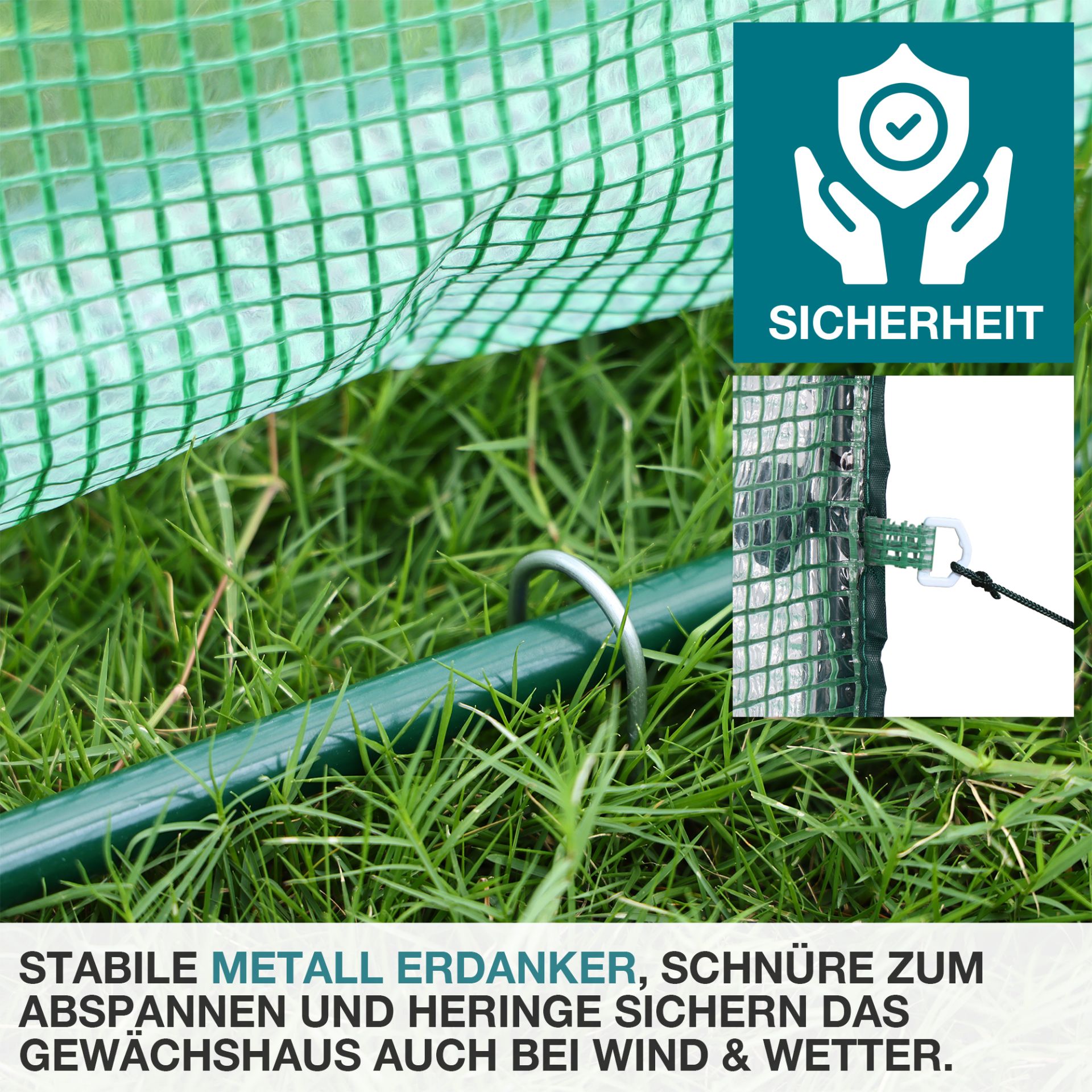 TOM Anzucht Gewächshaus GH-240; Metall-Anker und Schnüre zum Abspannen