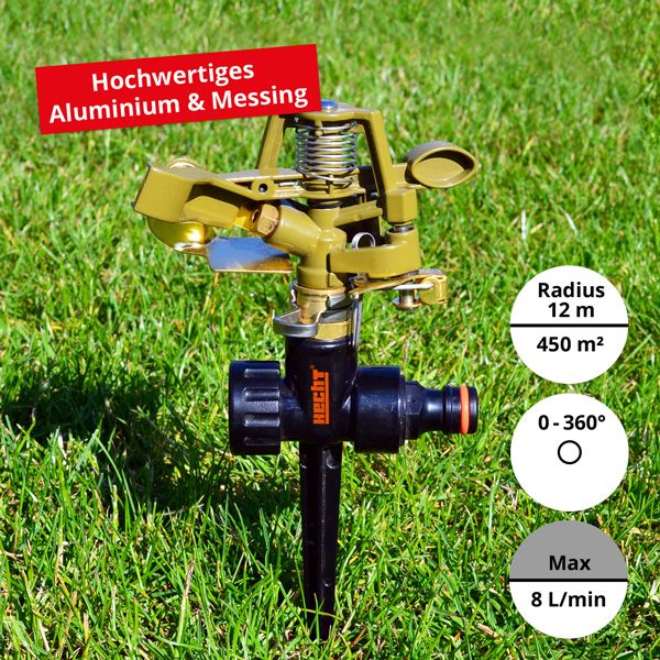 Hecht Impulsregner 0102 mit 360 Grad Beregnungsradius und bis zu 12 Metern 