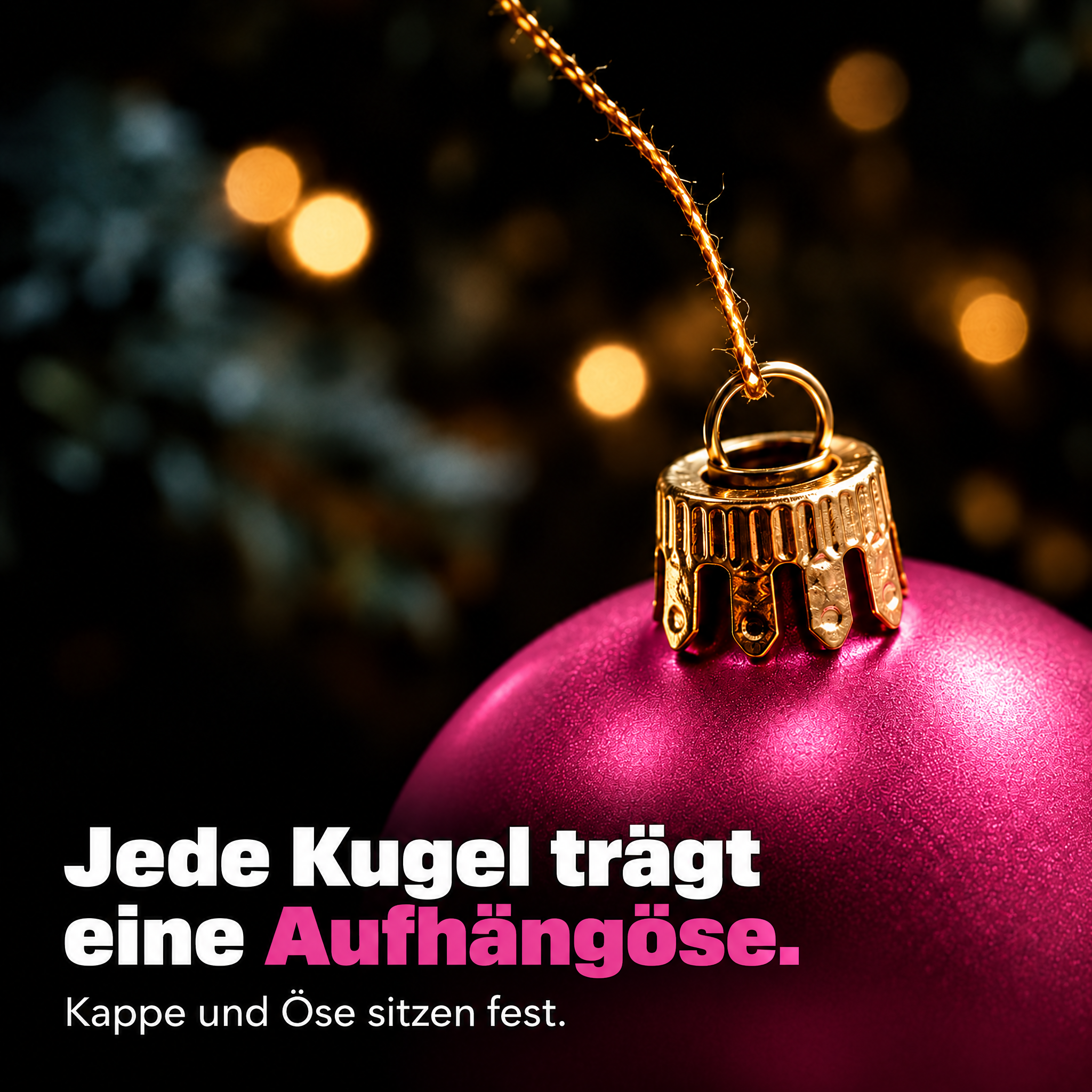 Christbaumschmuck Details: Jede pinke Kugel besitzt eine feste Aufhängöse. (Dieses Bild wurde mit Hilfe von KI generiert.)