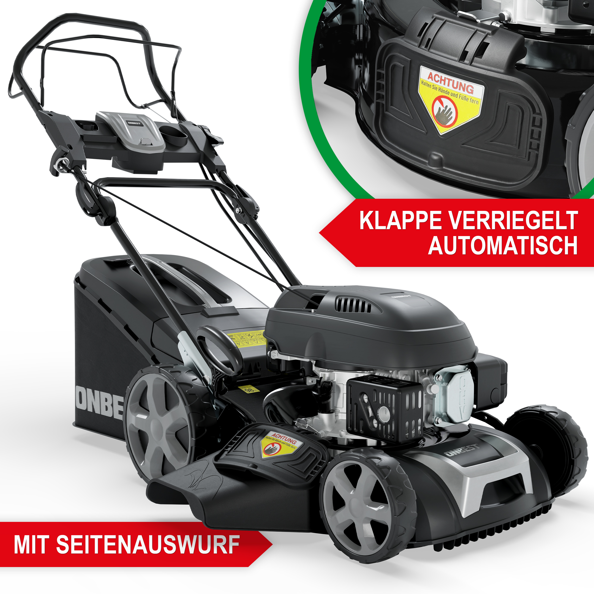 Rasenmäher TXC-3646 - Klappe verriegelt automatisch; mit Seitenauswurf