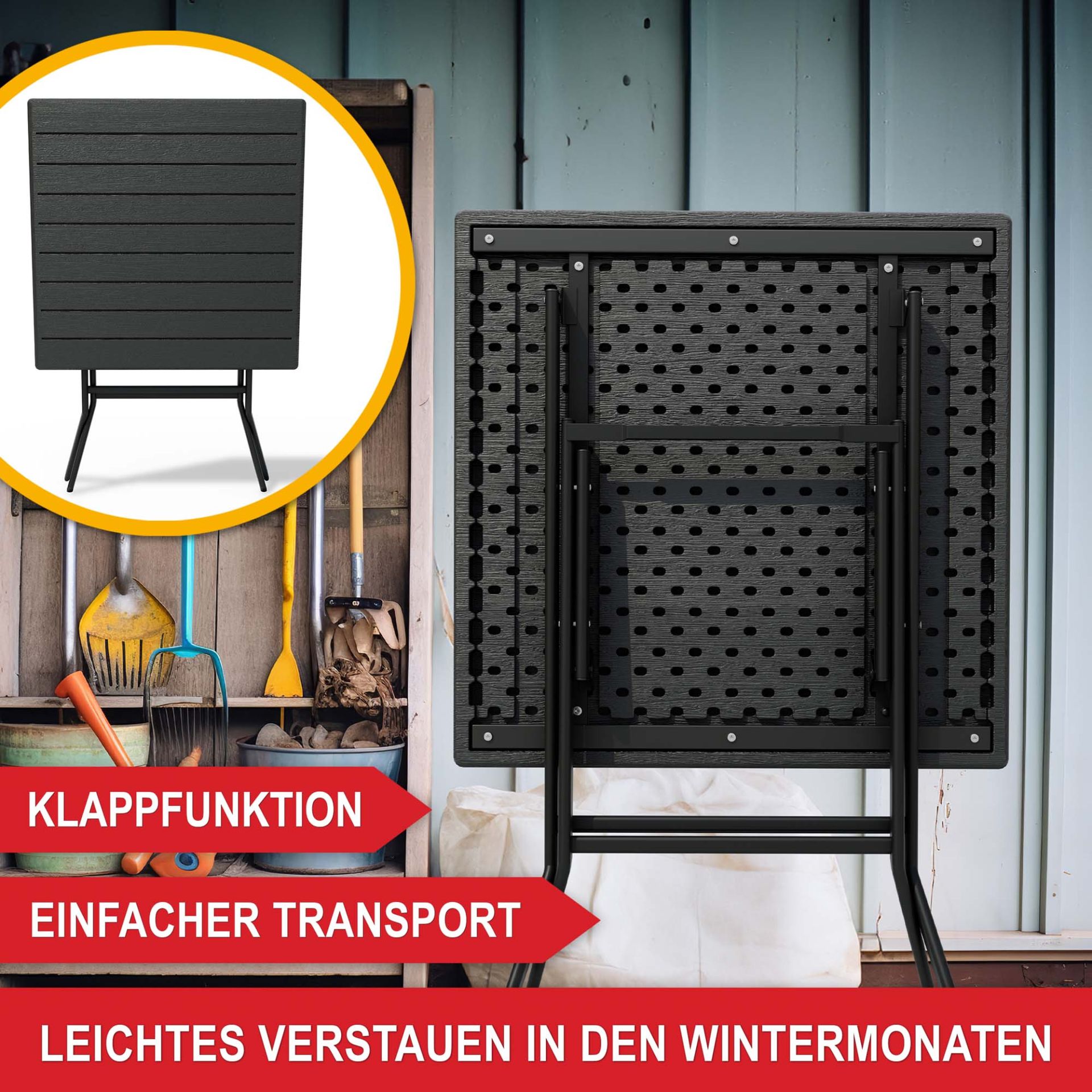 Balkontisch Borkum - Klappfunktion; einfacher Transport; leichtes Verstauen in den Wintermonaten Balkontisch Borkum - Klappfunktion; einfacher Transport; leichtes Verstauen in den Wintermonaten