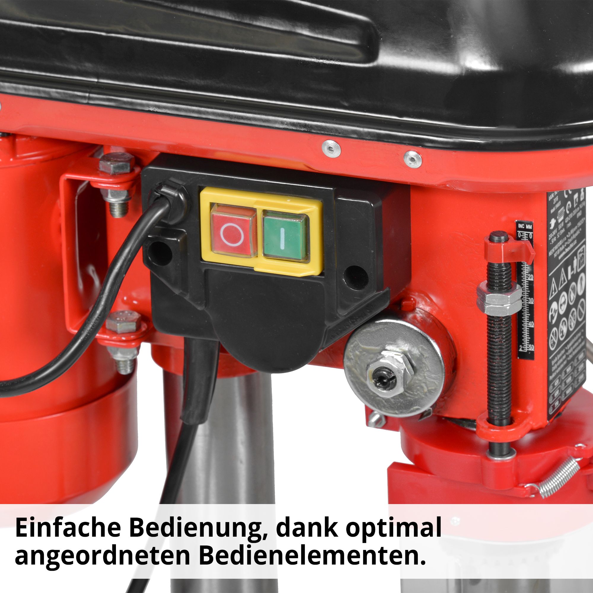 Ein-Aus-Schalter Sicherheitsschalter Nullspannungsauslöser Bedienung Standbohrmaschine HECHT 1055 (Dieses Bild wurde mit Hilfe von KI generiert.)