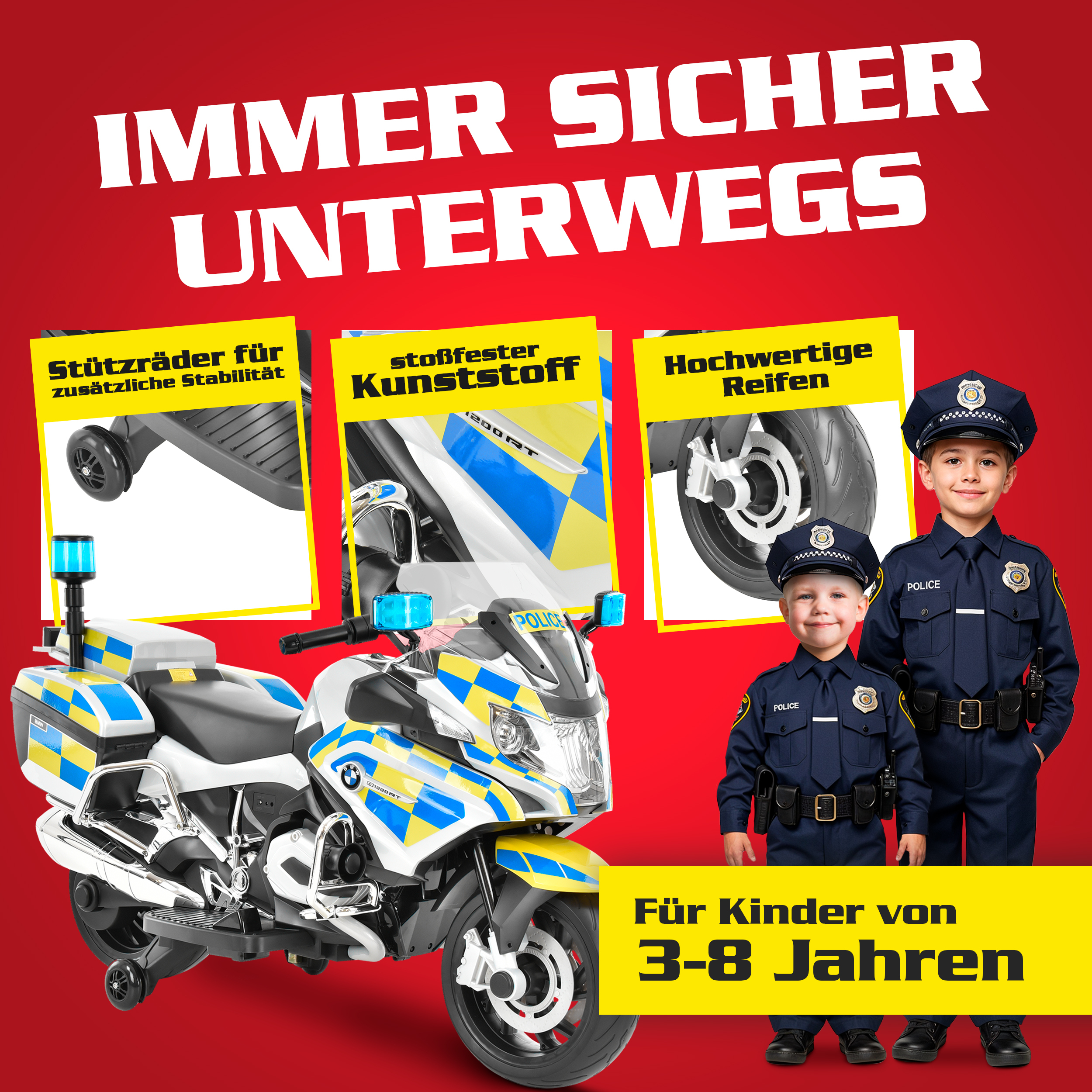 Elektromotorrad mit 35 Watt Motor und bis zu 6 km/h für kleine Nachwuchshelden