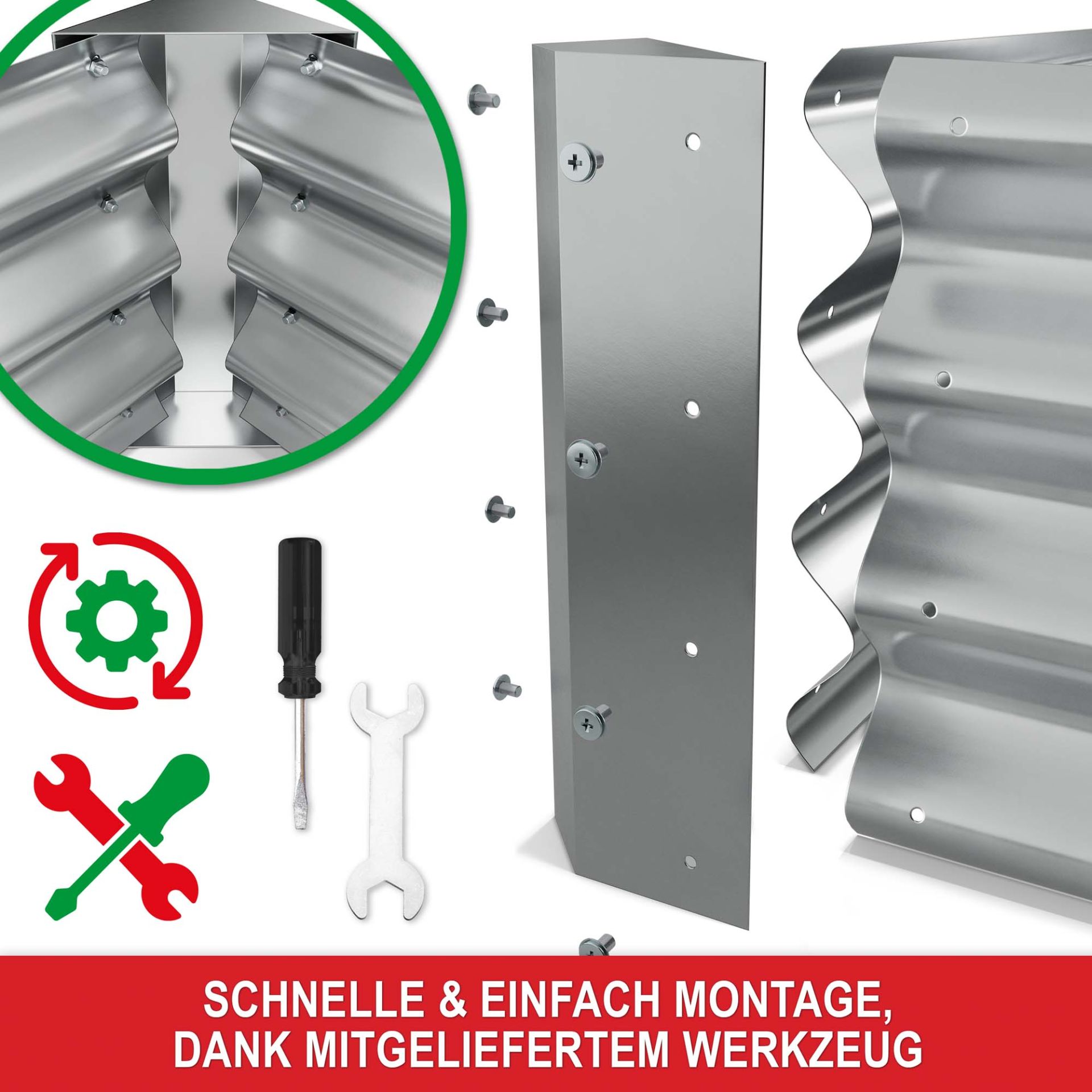 Hochbeet Stahl Silber M - Schnelle und einfache Montage dank mitgeliefertem Werkzeug