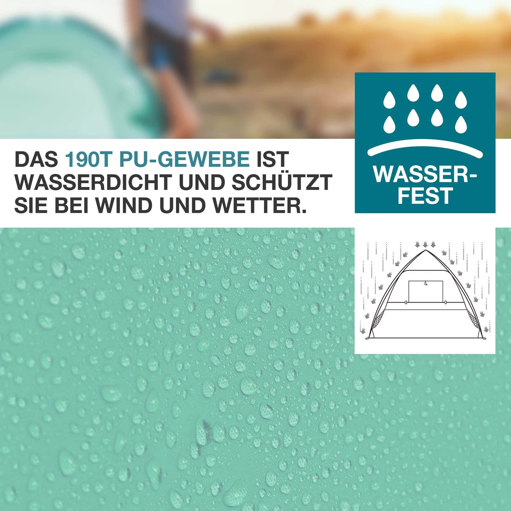 Wasserfestes 190T PU-Gewebe der grünen Strandmuschel bietet Schutz bei Wind und Wetter