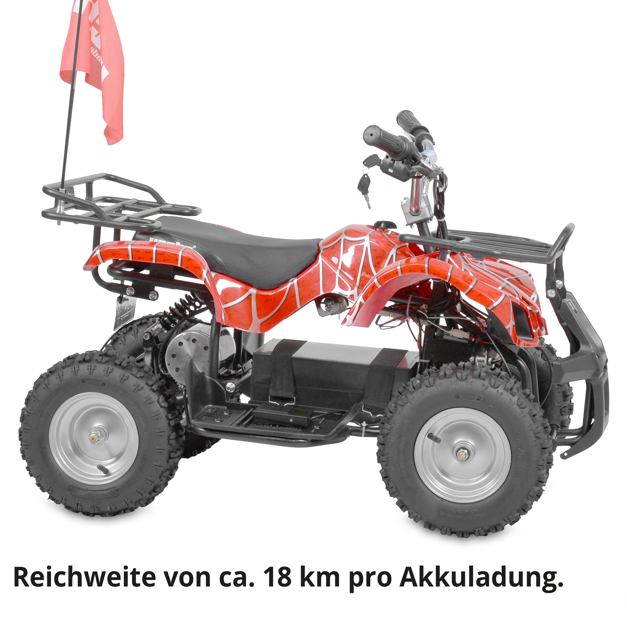 Quad; Reichweite von zirka 18 Kilometern pro Akkuladung