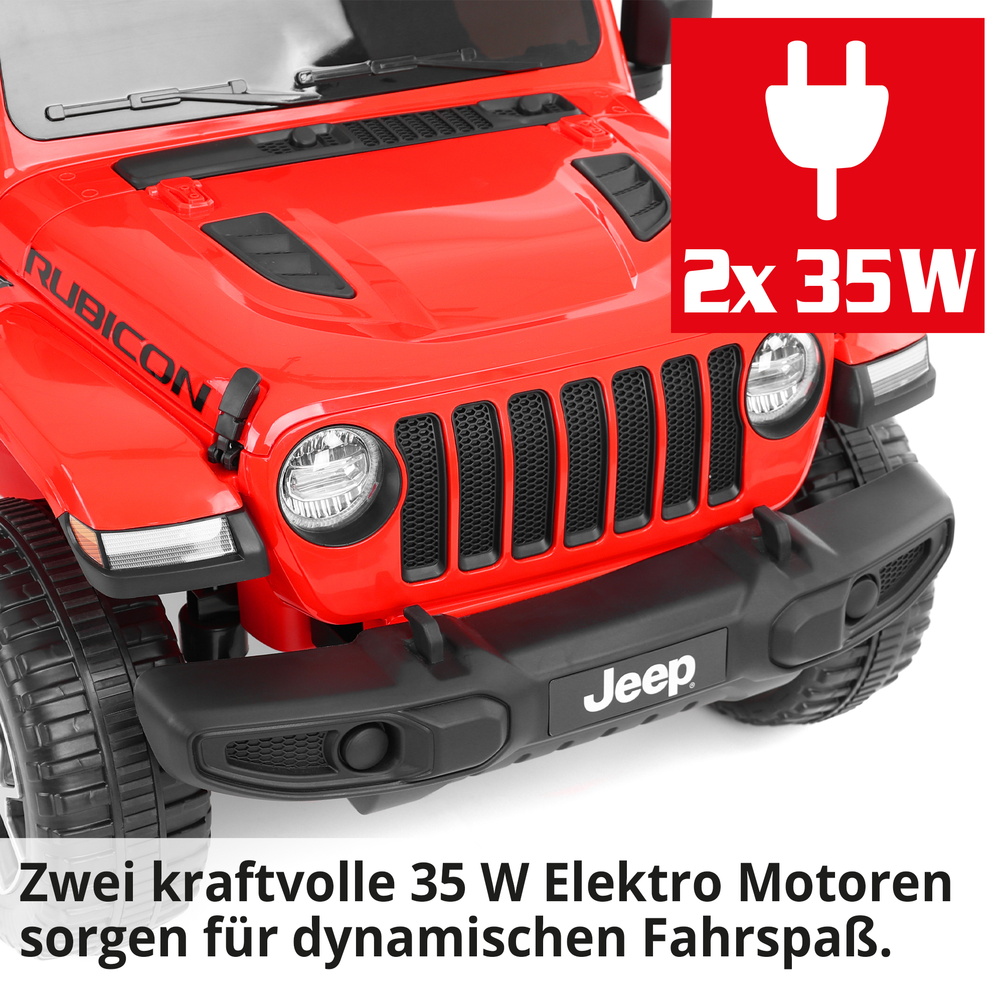 HECHT Kinder Elektroauto Jeep Wrangler Rubicon Red mit zwei 35 W Motoren für dynamischen Fahrspaß