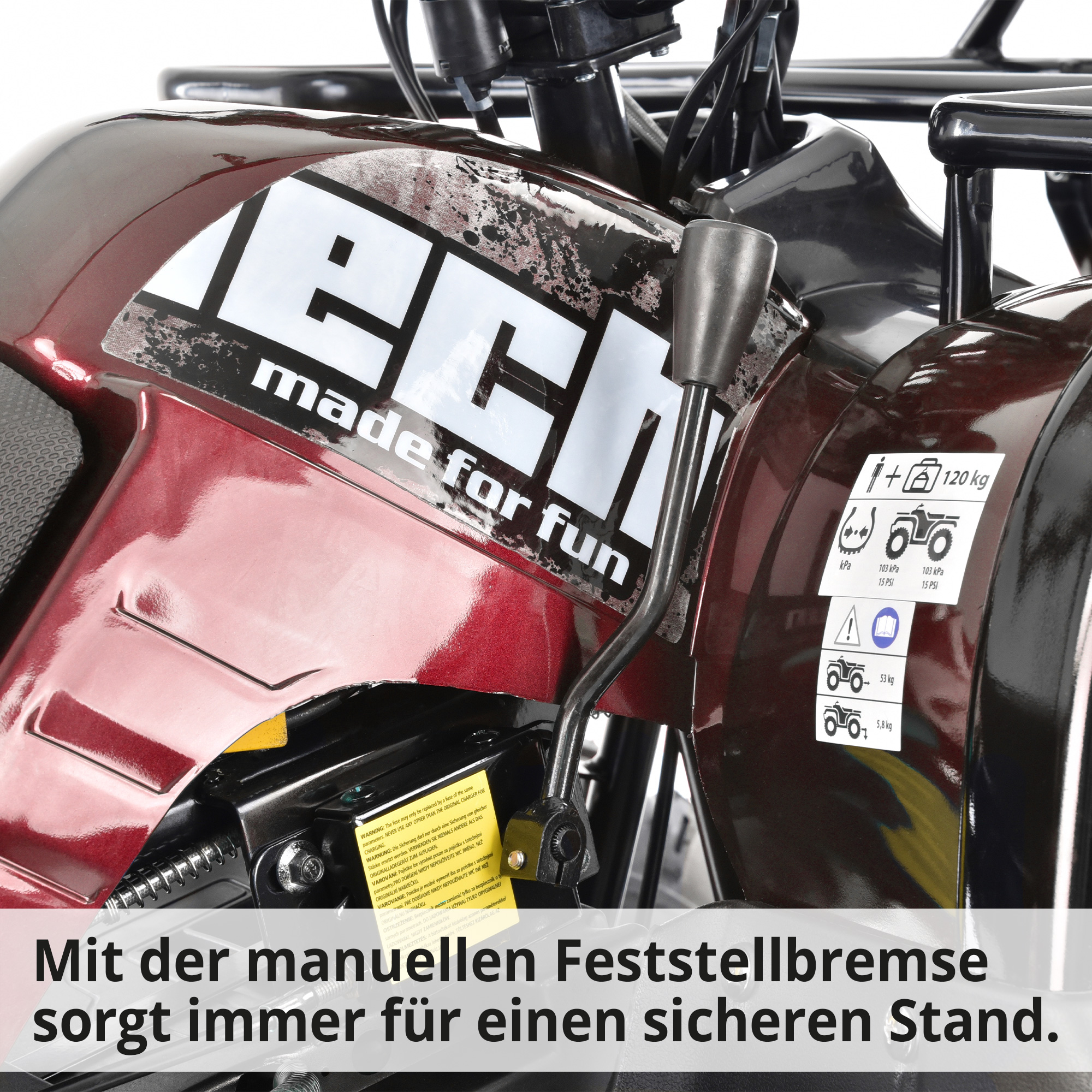Quad red mit manuellen Feststellbremse für einen sicheren Stand