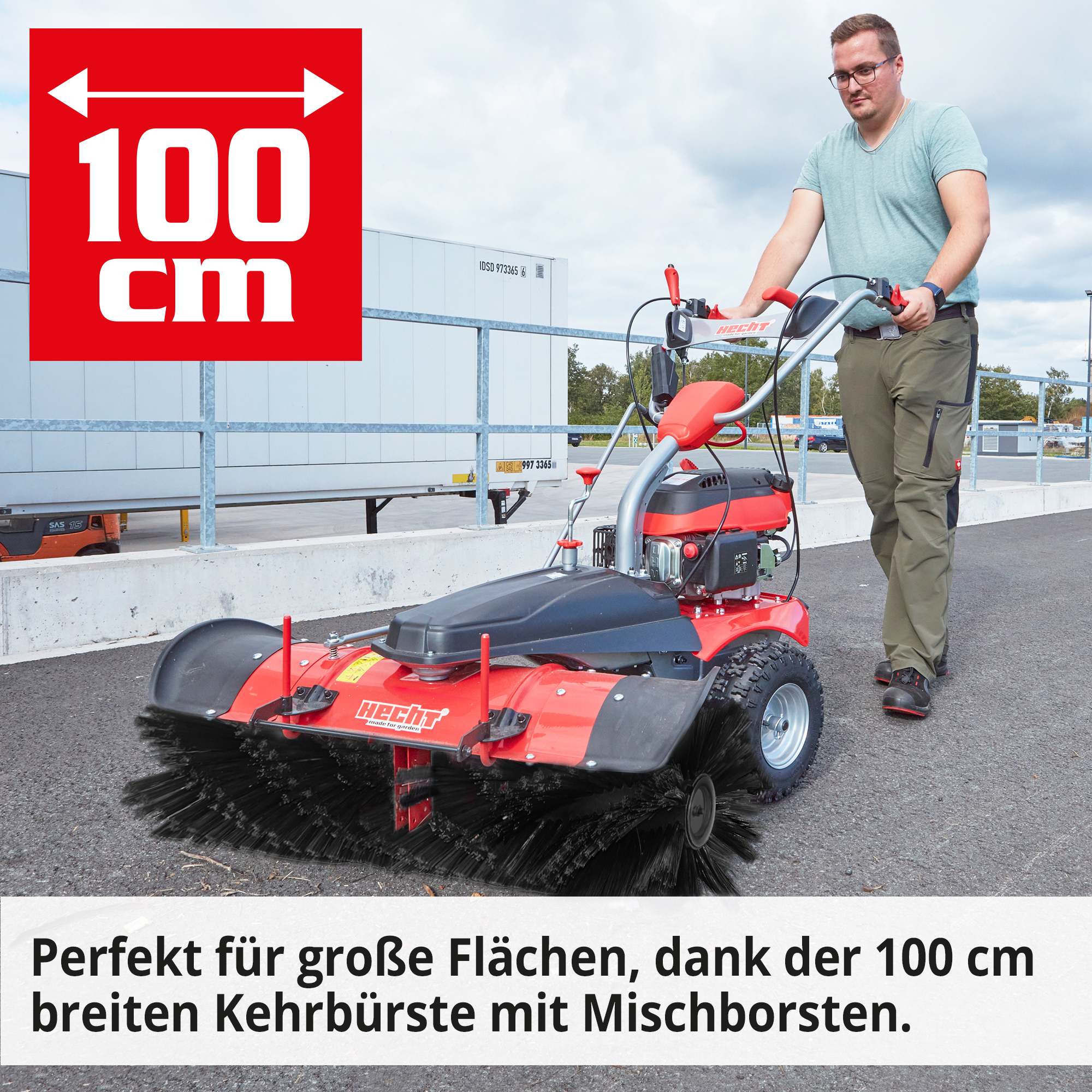 HECHT Benzin Kehrmaschine 8101 S Set 2 Kehrmaschine mit 100 cm breiter Kehrbürste