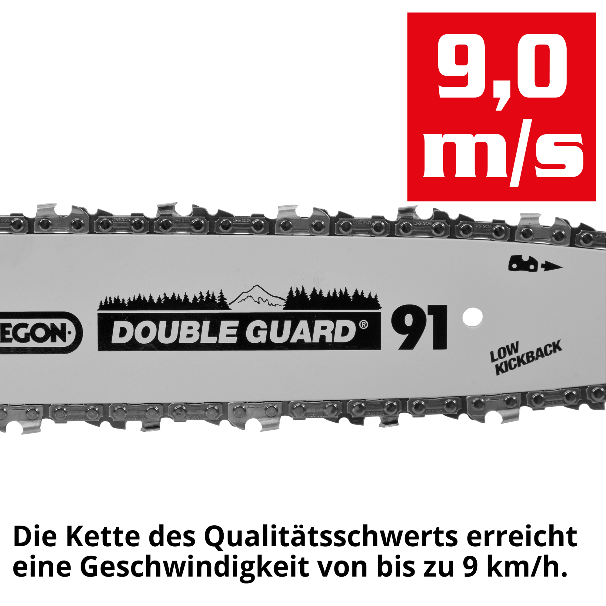 Akku Kettensäge; Die Kette des Qualitätsschwert erreicht eine Geschwindigkeit von bis zu 9 Meter pro Sekunde