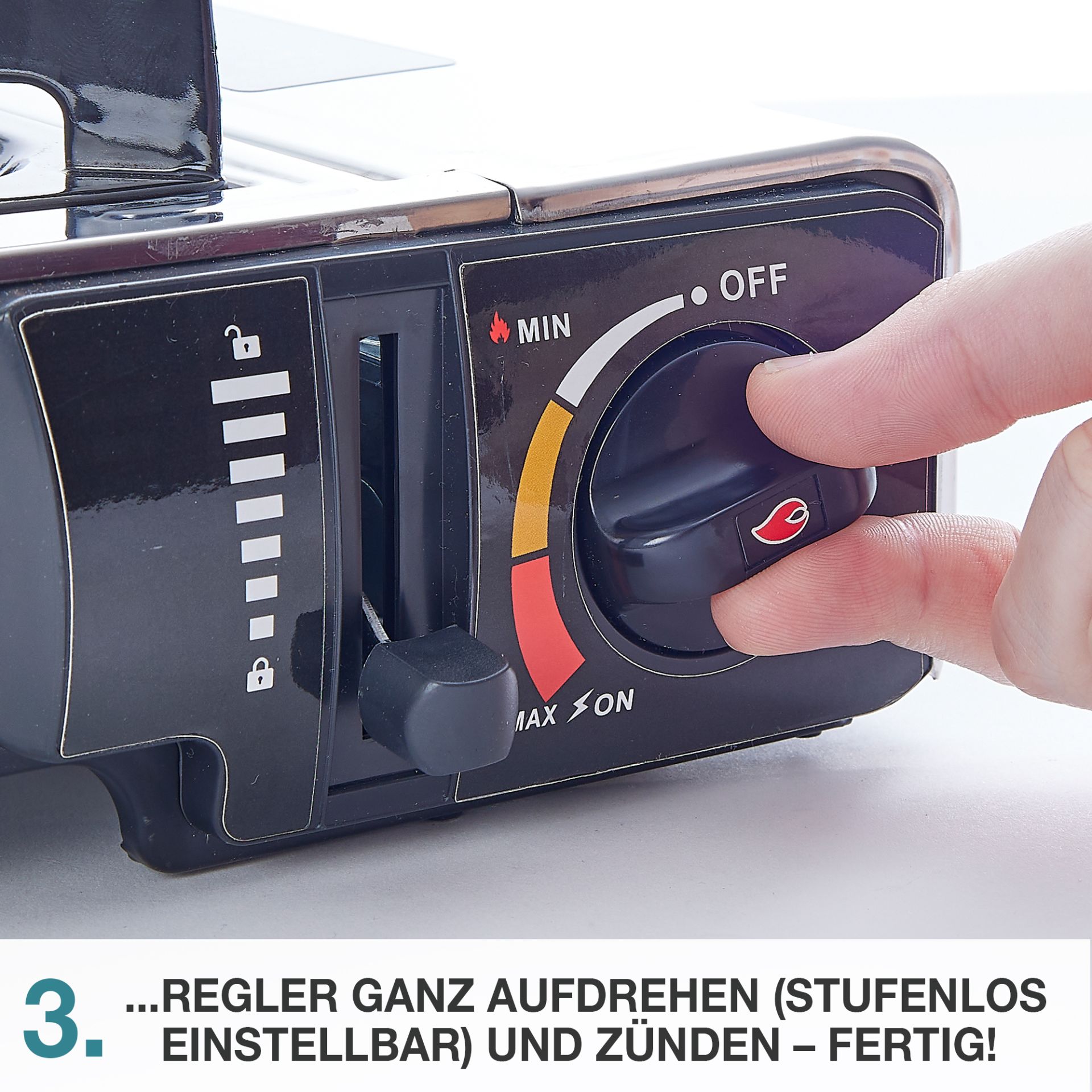 TOM Gaskocher - GK-227 Edelstahl Everest; Flamme stufenlos einstellbar