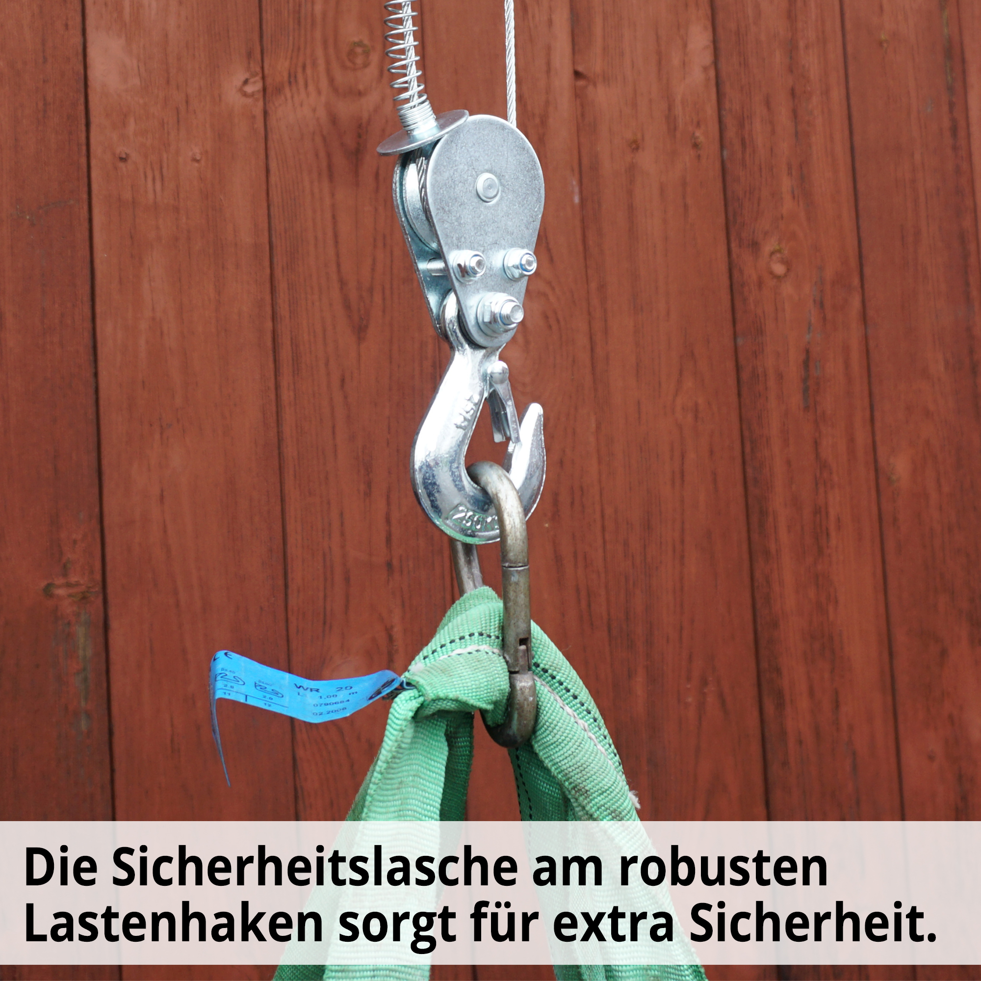 HECHT 8450 Seilzugwinde; Die Sicherheitslasche am robusten Lastenhaken sorgt für extra Sicherheit