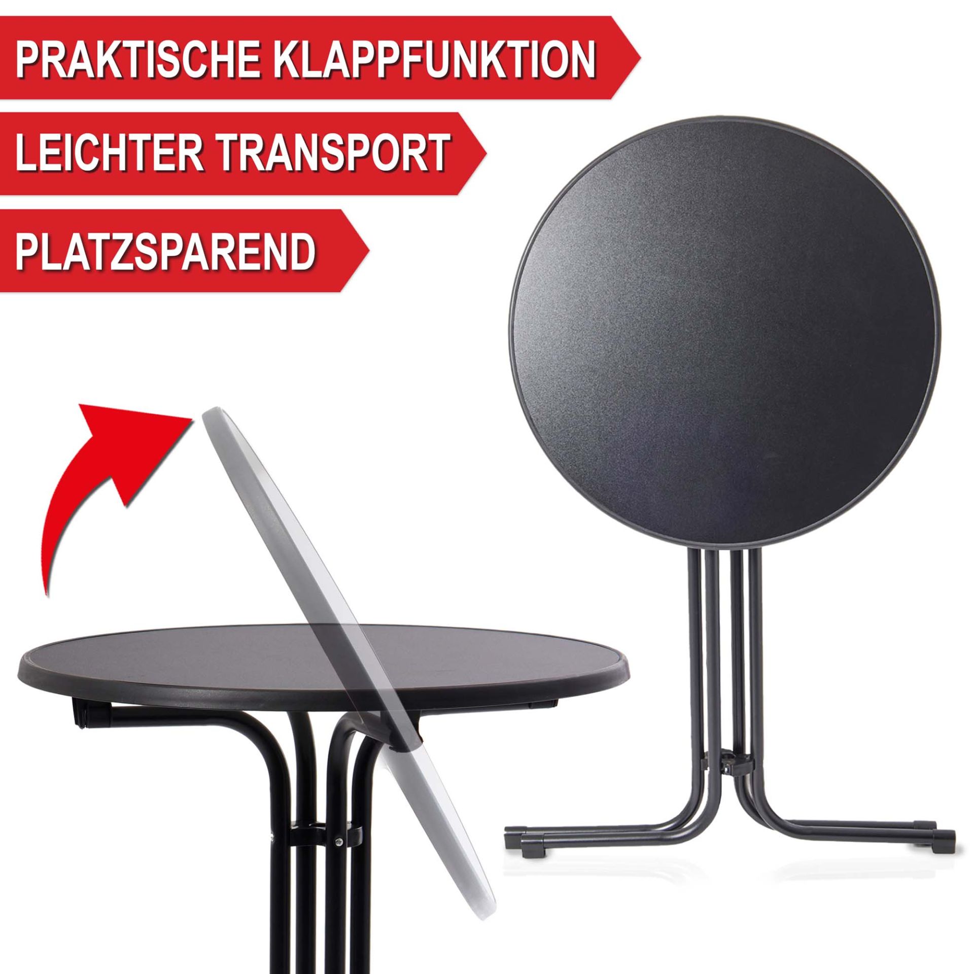 Praktische Klappfunktion, leichter Transport, platzsparend - Stehtisch mit Tischhusse schwarz