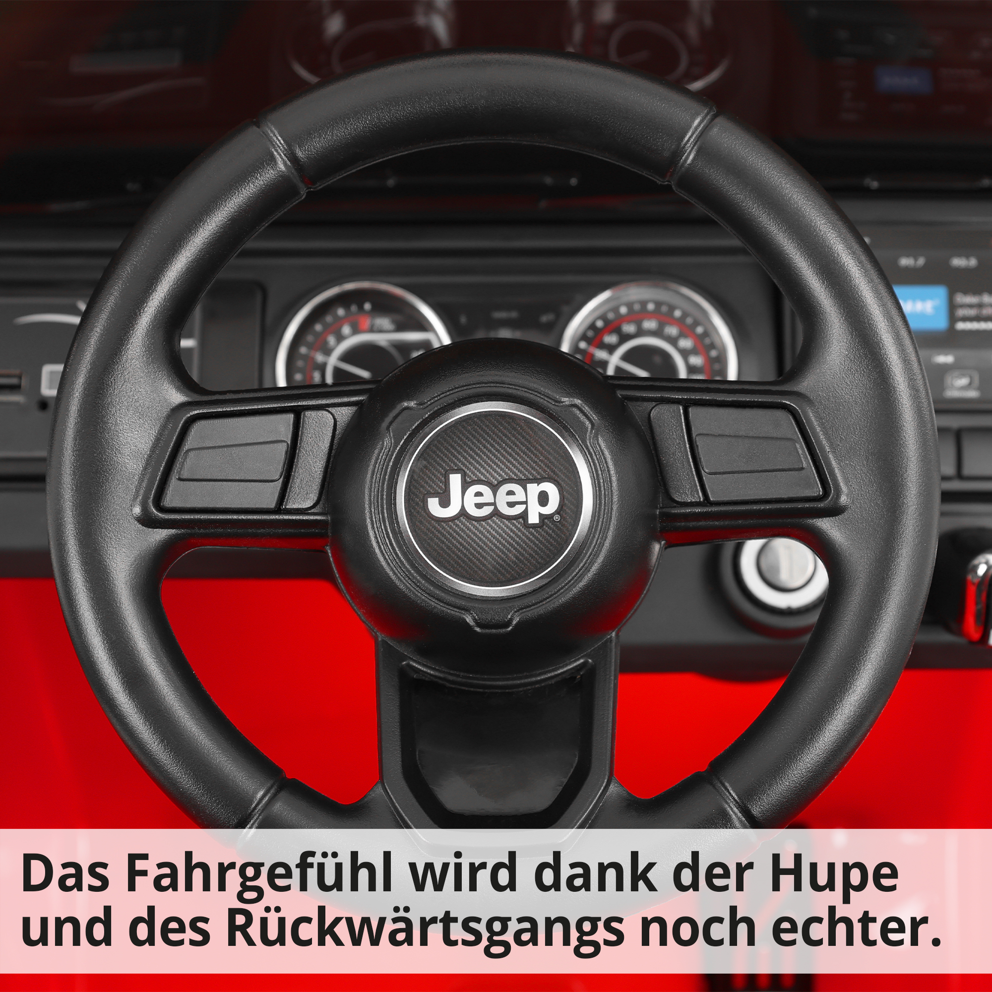 HECHT Kinder Elektroauto Jeep Wrangler Rubicon Red – Hupe & Rückwärtsgang sorgen für echtes Fahrgefühl