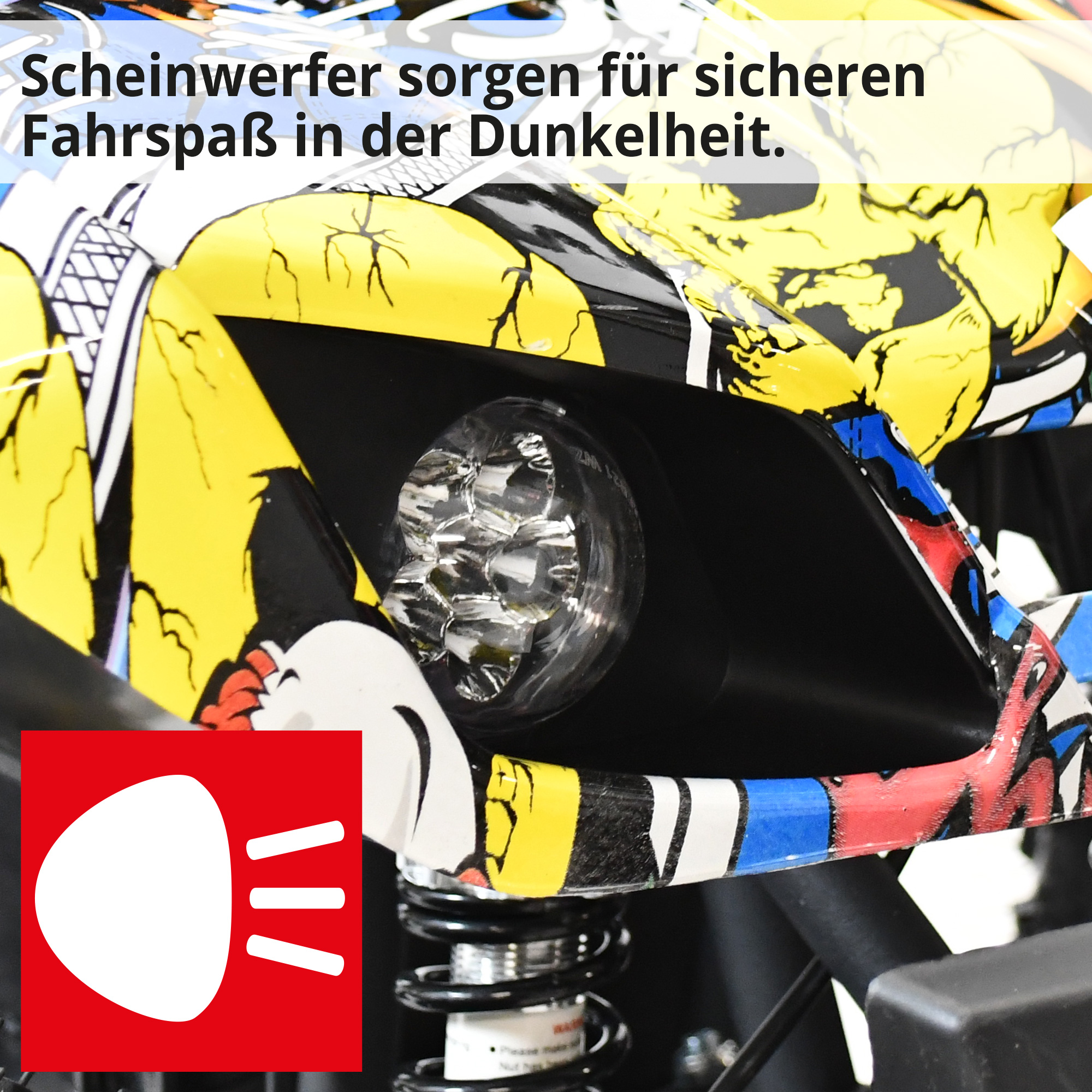 Hecht 56100 COMIC QUAD; Scheinwerfer sorgen für sicheren Fahrspaß in der Dunkelheit