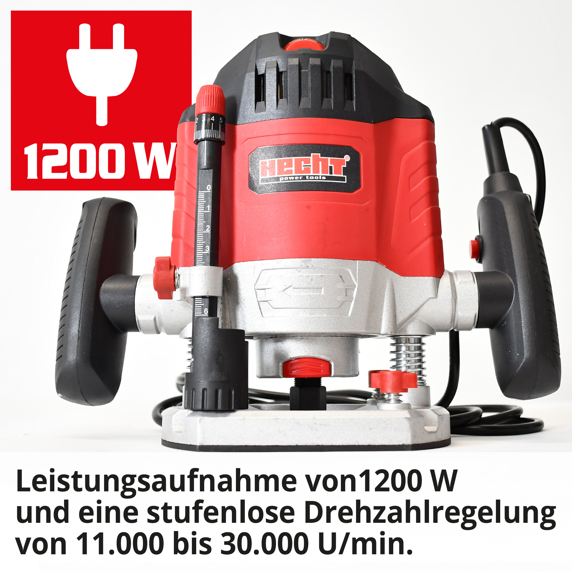 Hecht 1795 Oberfräse mit 1200 Watt und stufenloser Drehzhlregulierung vonn 11.000 bis 30.000 U/min