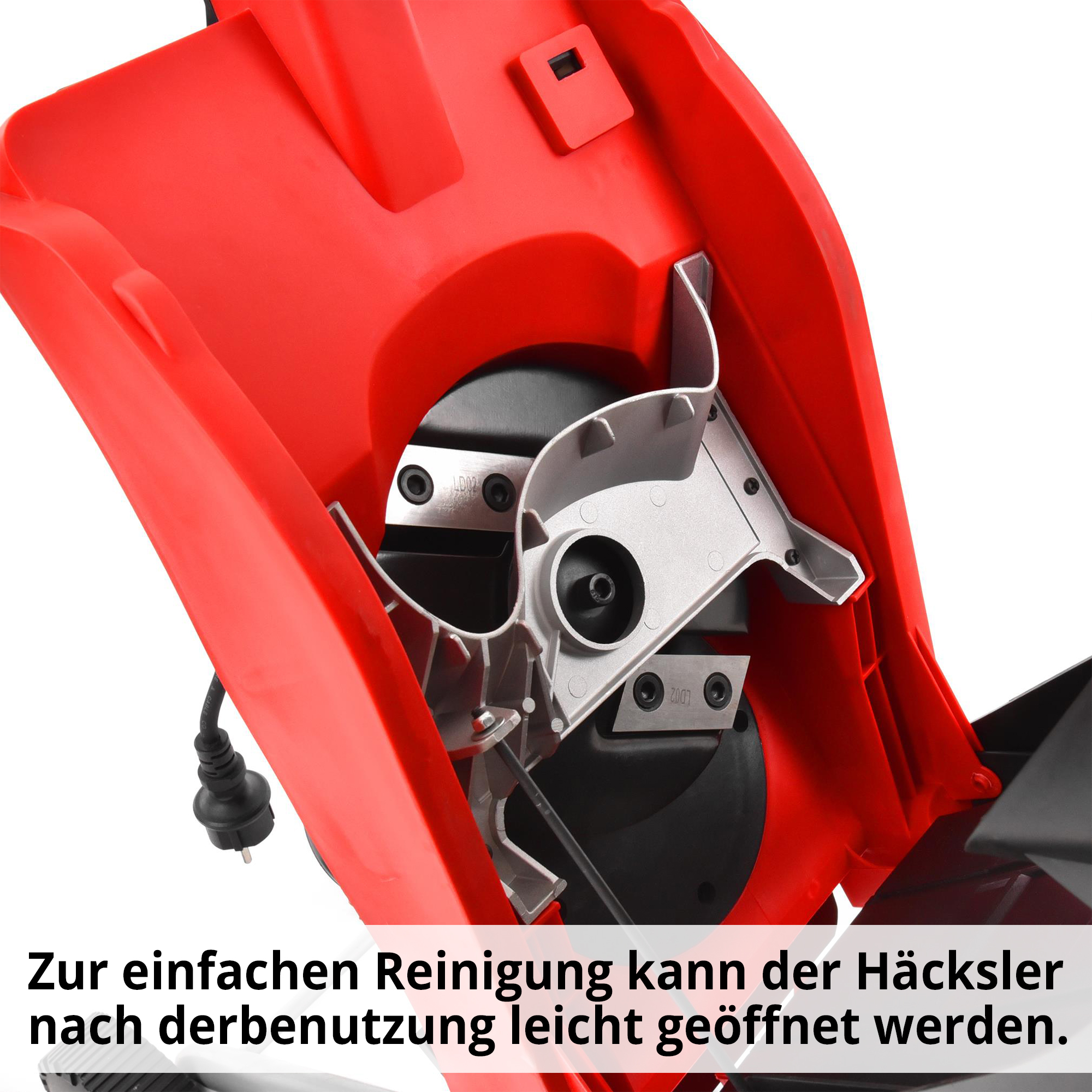 Hecht 625 Elektro Gartenhäcksler; Zur einfachen Reinigung kann der Häcksler nach der Benutzung leicht geöffnet werden