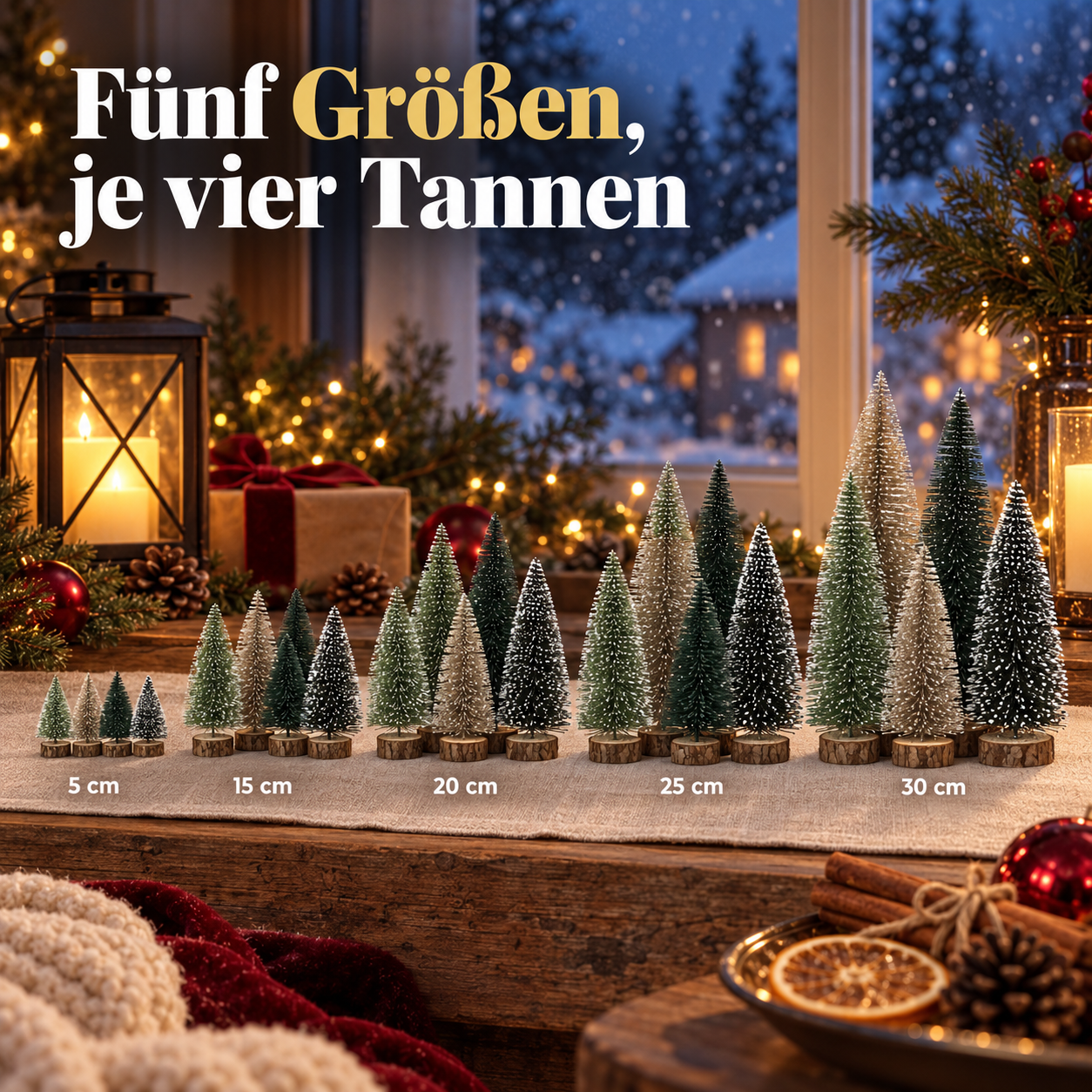 Künstliche Tannen ONBEST: Fünf Größen von 5 bis 30 cm (Dieses Bild wurde mit Hilfe von KI generiert.)