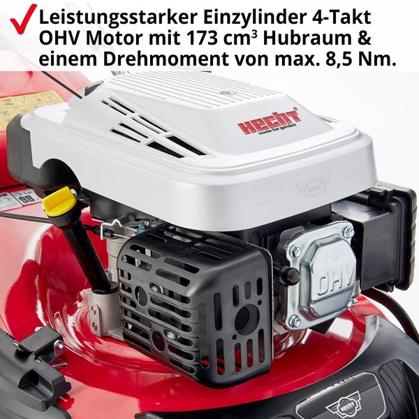 HECHT 553 SW Benzin Rasenmäher mit Leistungsstarkem 4 Takt Motor mit großem Hubraum und schnellem Drehmoment