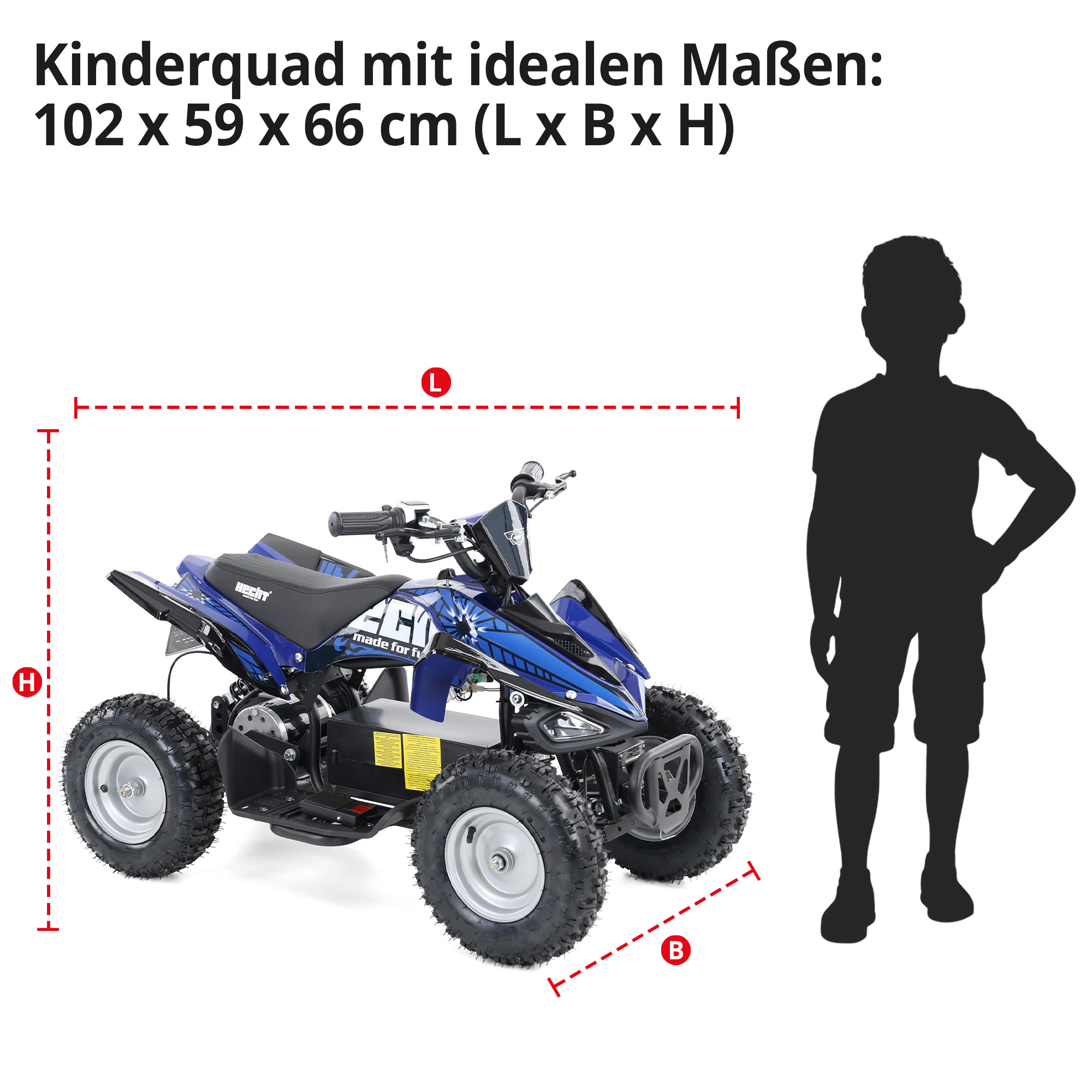 Hecht 54100 Blau QUAD - Quad mit Straßenzulassung mit idealen Maßen 102 x 59 x 66cm