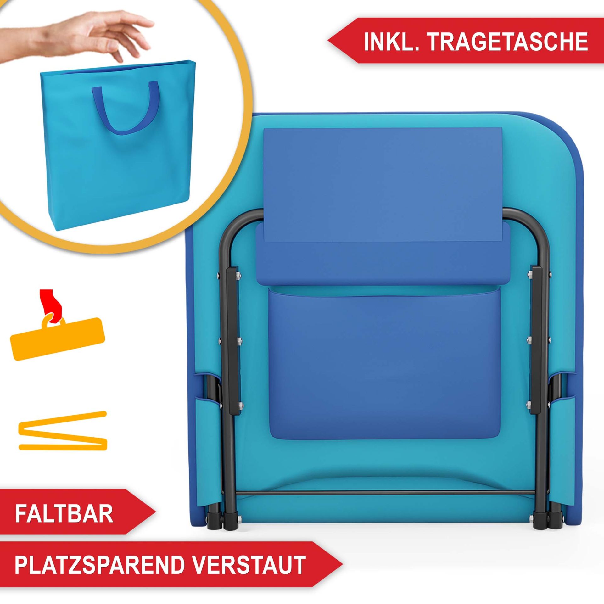 Strandliege blau - Inklusive Tragetasche, faltbar, platzsparend verstaut Strandliege blau - Inklusive Tragetasche, faltbar, platzsparend verstaut