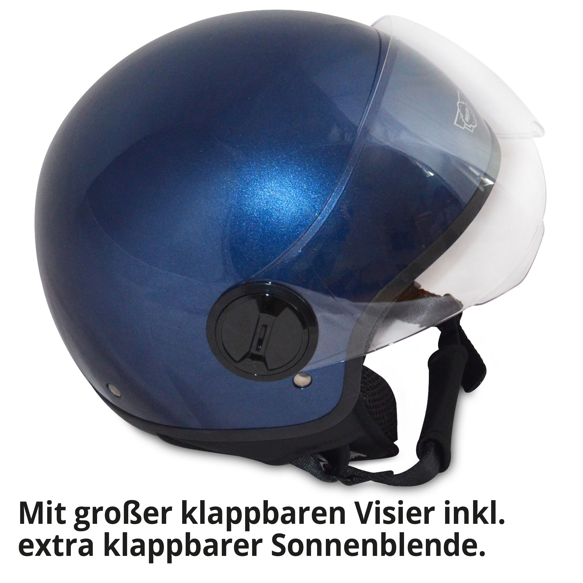 Motorradhelm; Großes klappbares Visier inklusive klappbarer Sonnenblende