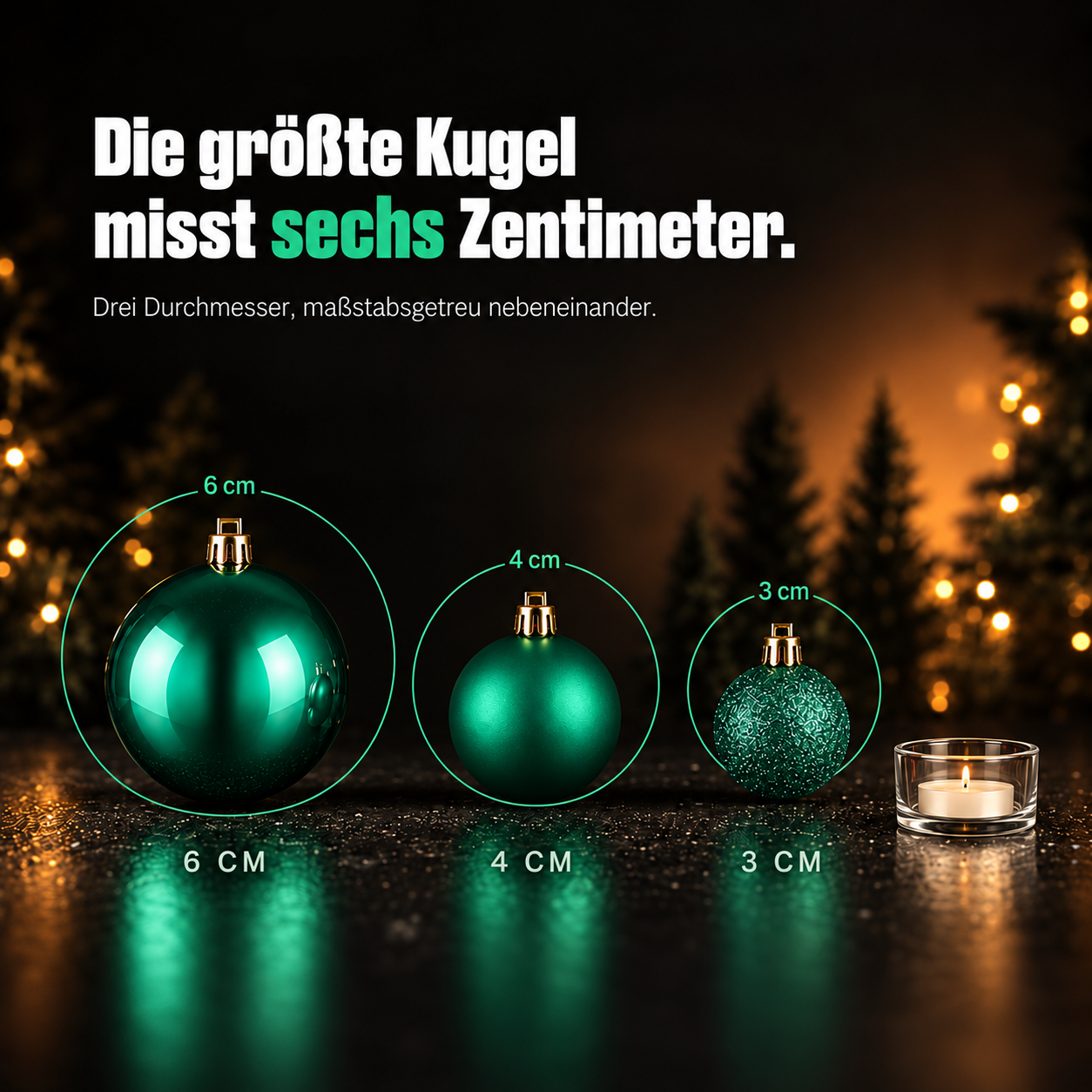 ONBEST Weihnachtskugeln Set: Kugeln in den Größen 3, 4 und 6 cm (Dieses Bild wurde mit Hilfe von KI generiert.)