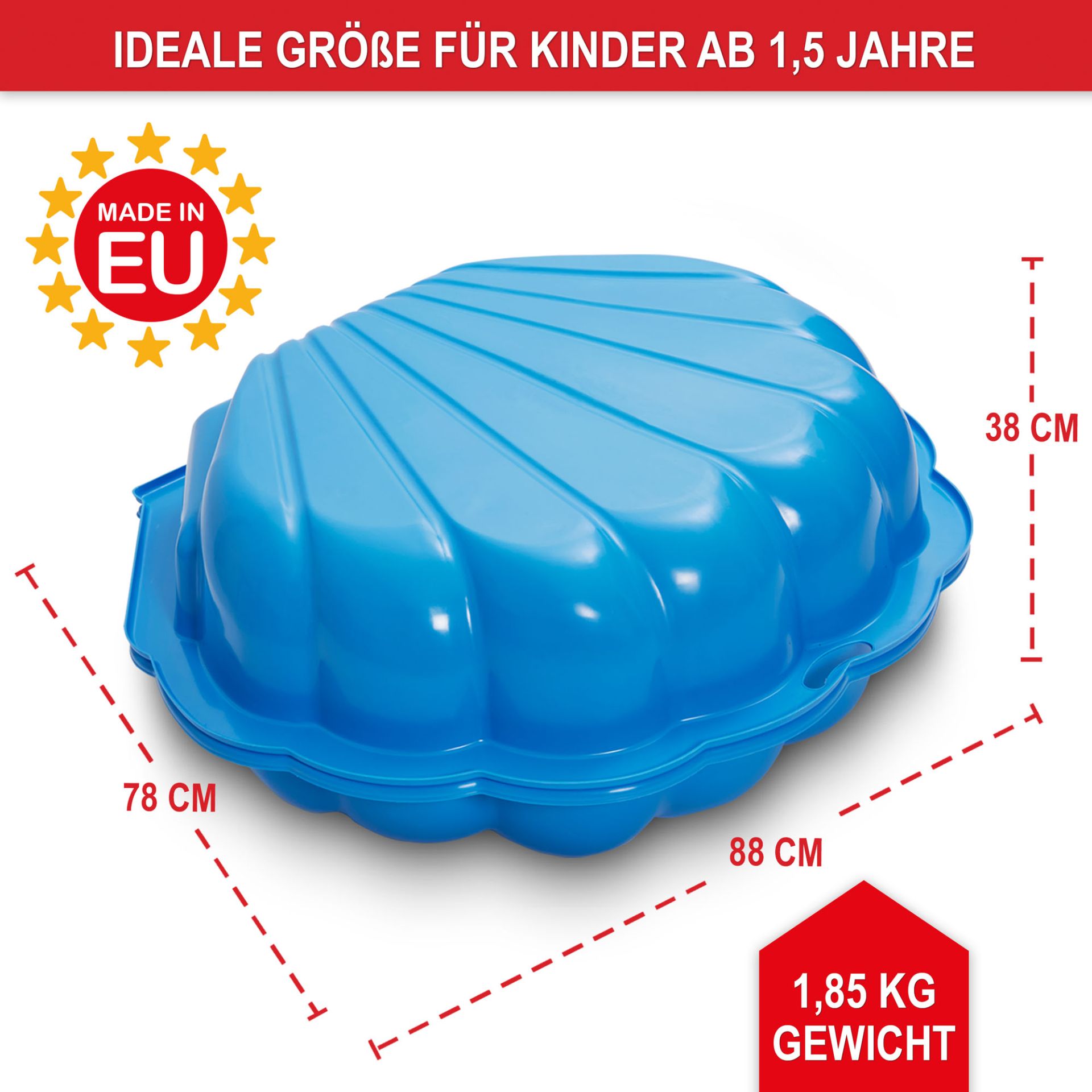 Sandkasten Muschel blau - Hergestellt in Europa, leichtes Gewicht