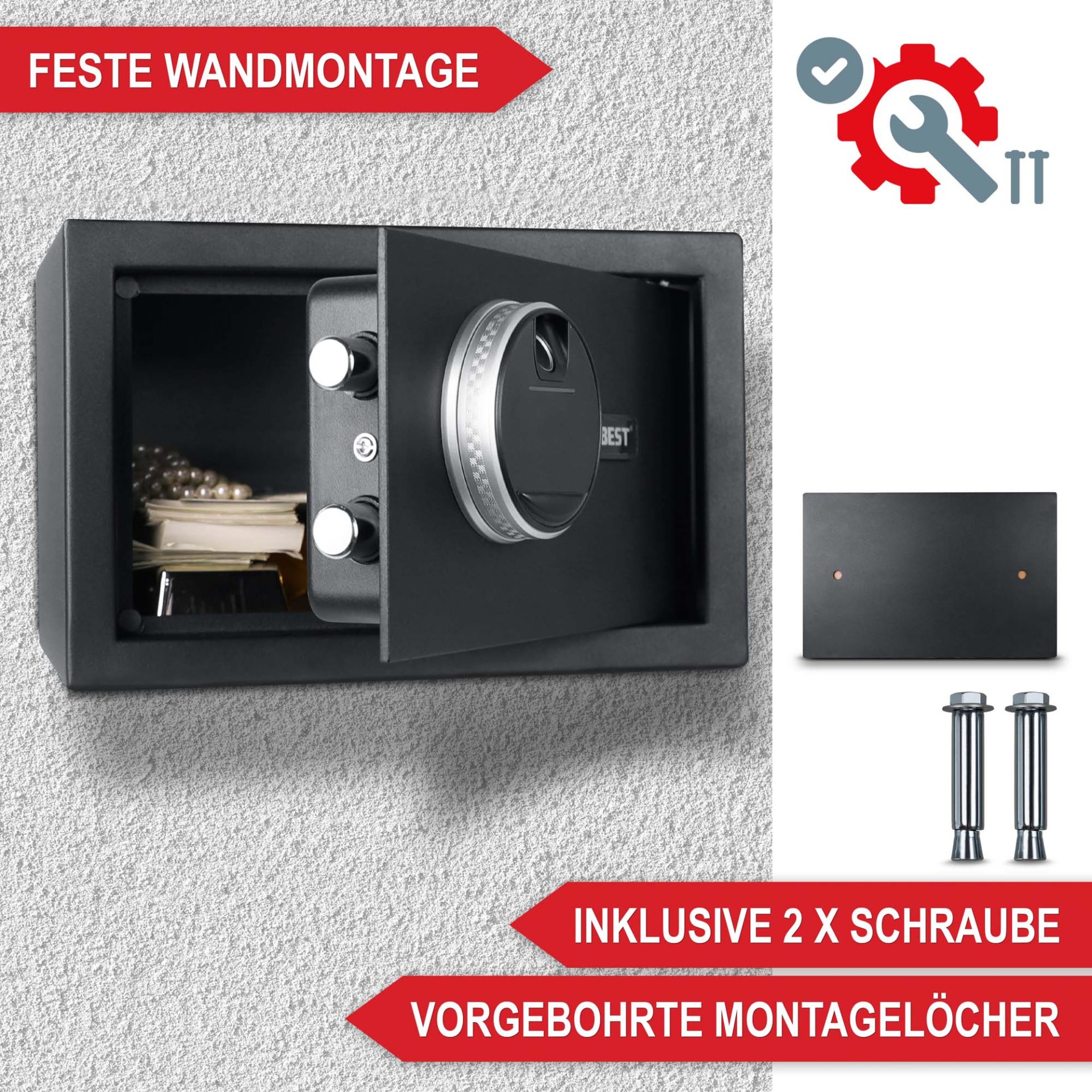 Möbeltresor M - Inklusive 2 Schrauben, vorgebohrte Montagelöcher