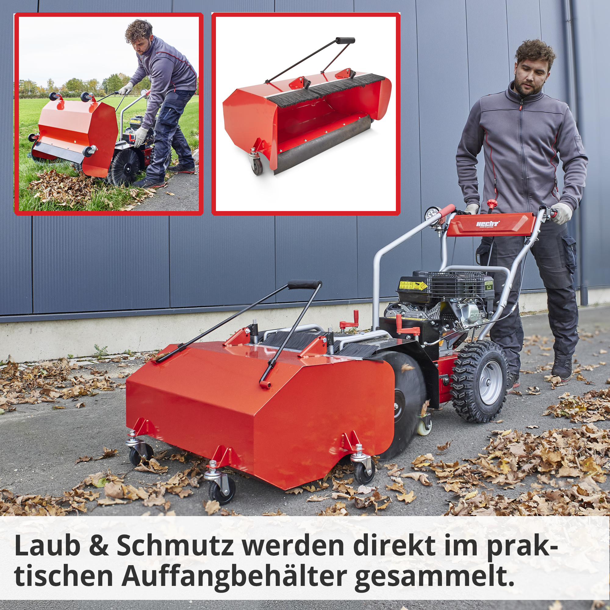 HECHT Benzin Kehrmaschine 8616 SE Set 2 - Laub und Schmutz werden direkt im praktischen großen Auffangbehälter gesammelt