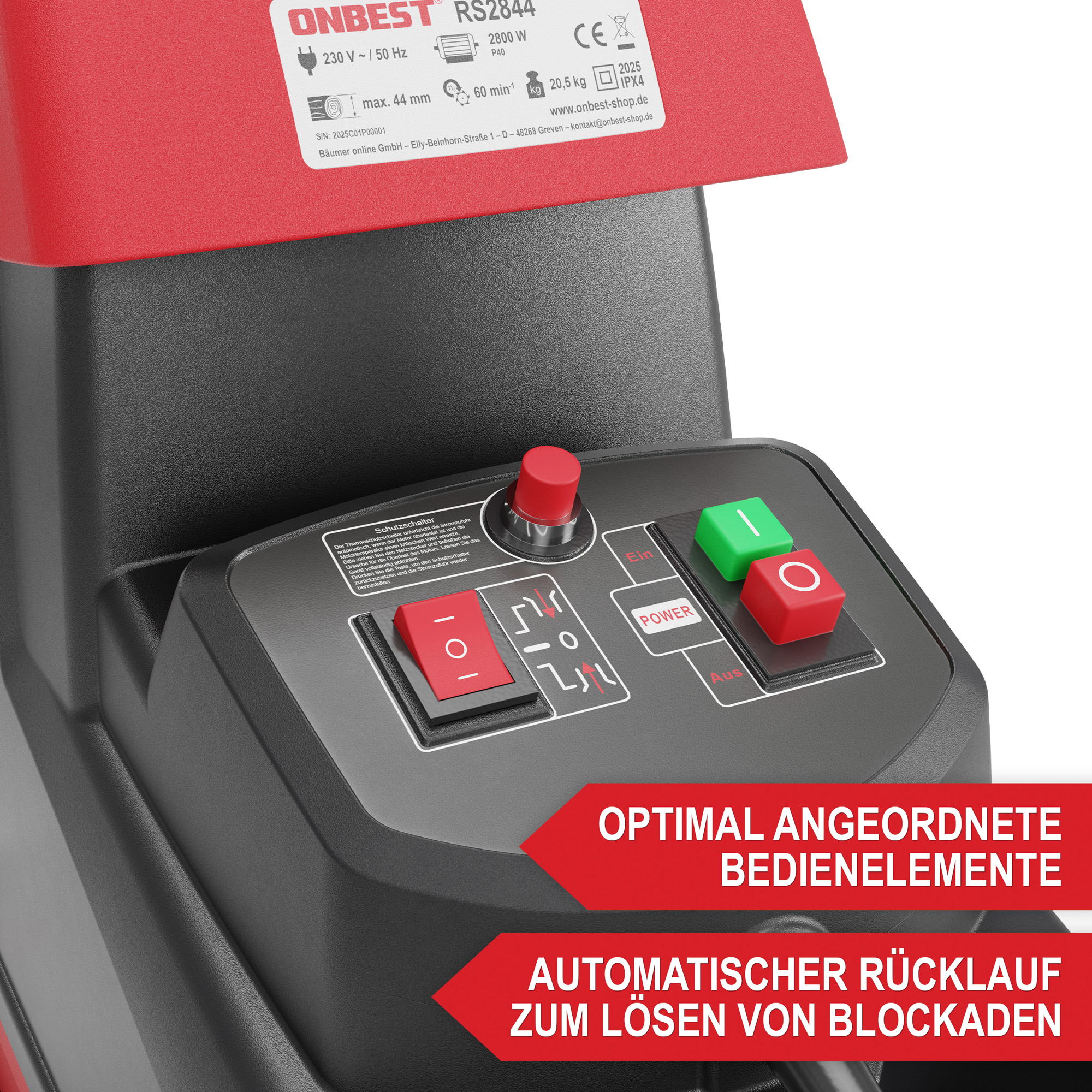 ONBEST Elektro Holzhäcksler mit automatischen Rücklauf