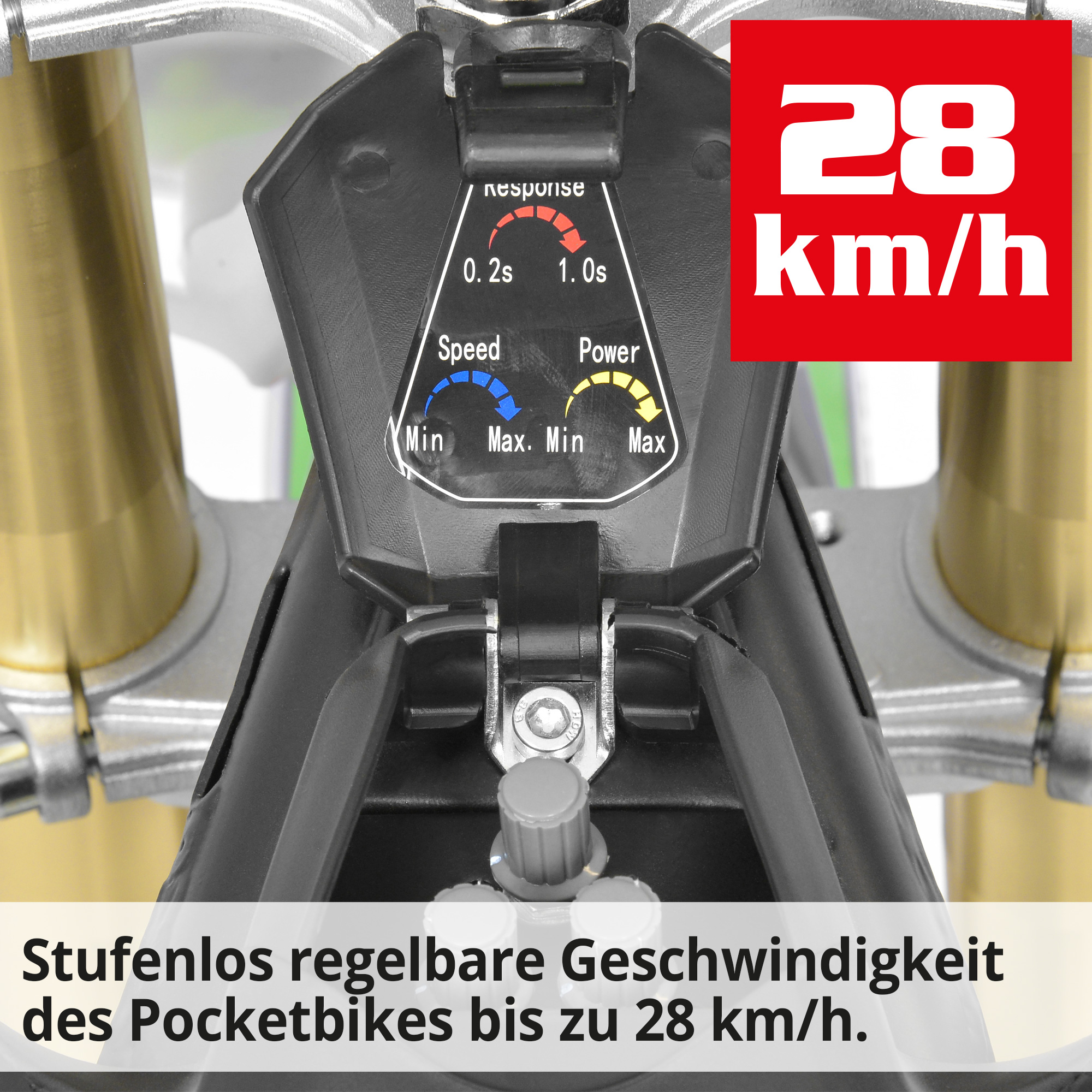 Hecht 59100 Elektro Pocketbike Grün mit stufenlos regelbare Geschwindigkeiten des Pocketbikes bis zu 28km/h