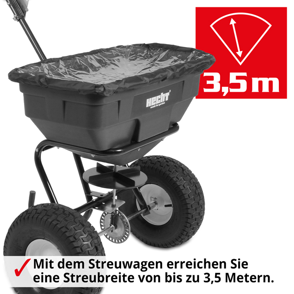 Streuwagen HECHT – mit Abdeckhaube und bis zu 3,5 m Streubreite für gleichmäßige Flächenabdeckung