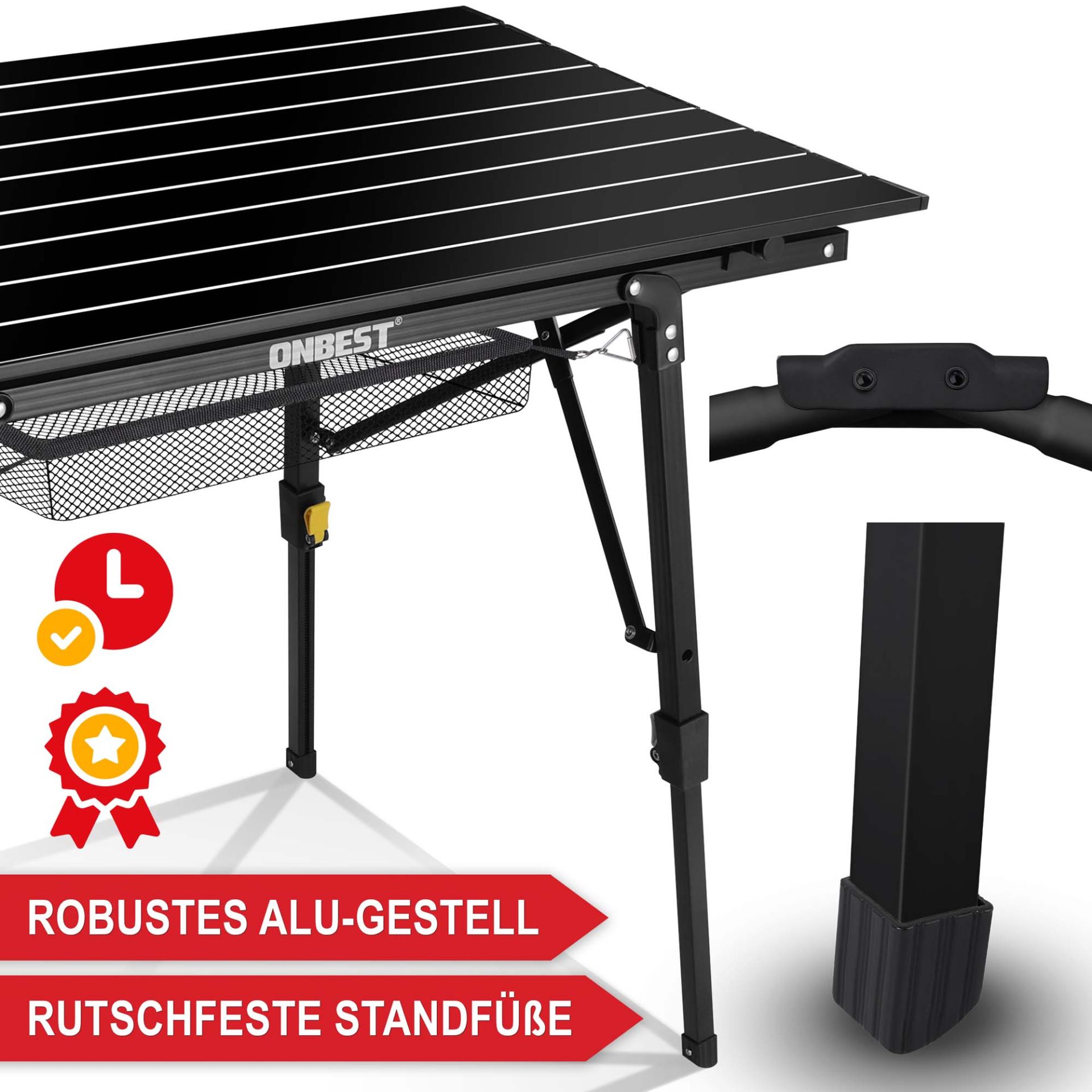 Klapptisch Norderney schwarz - robustes Alugestell, rutschfeste Standfüße