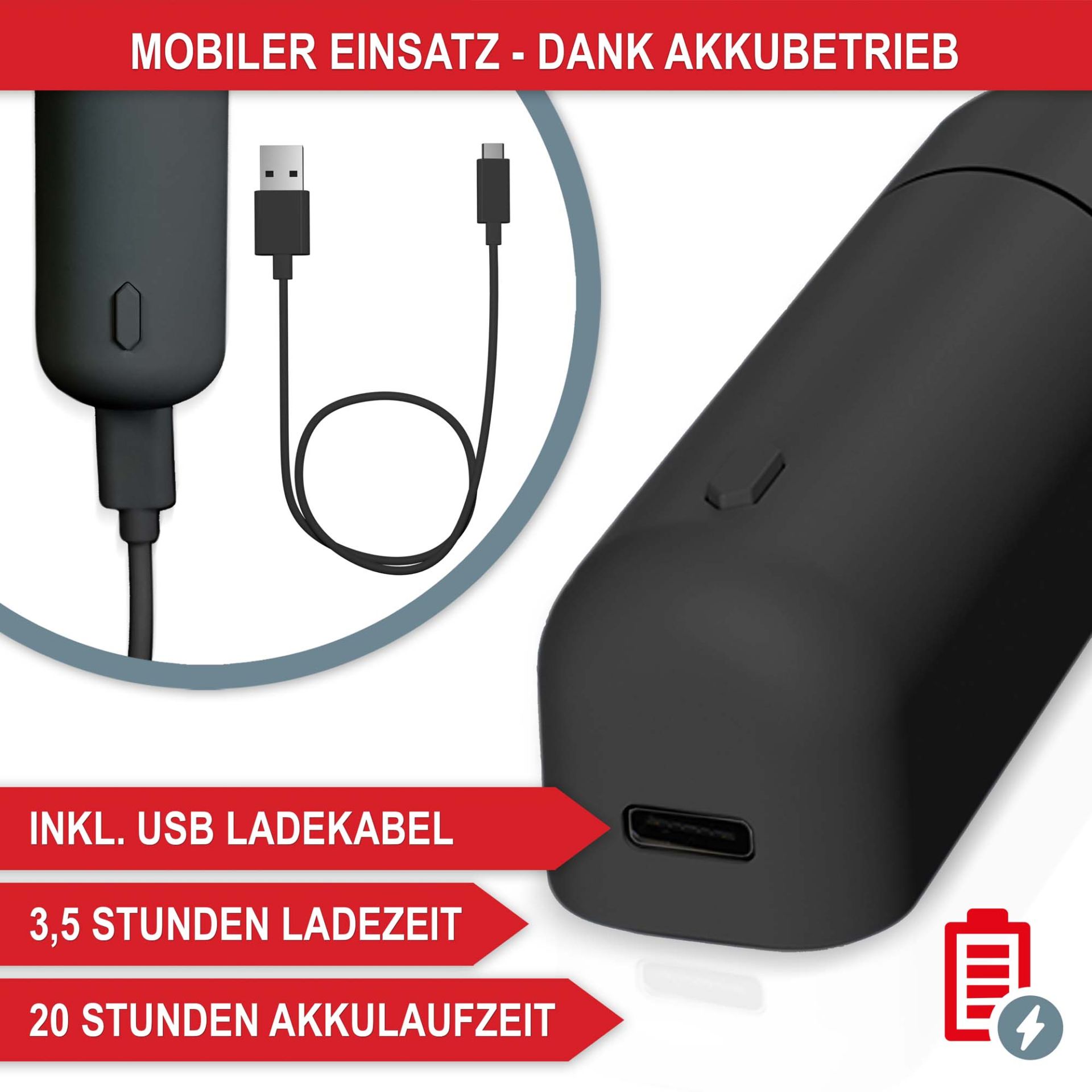 Aromadiffuser schwarz - Mobiler Einsatz dank Akkubetrieb, inklusive USB Ladekabel, 3,5 Stunden Ladezeit, 20 Stunden Akkulaufzeit