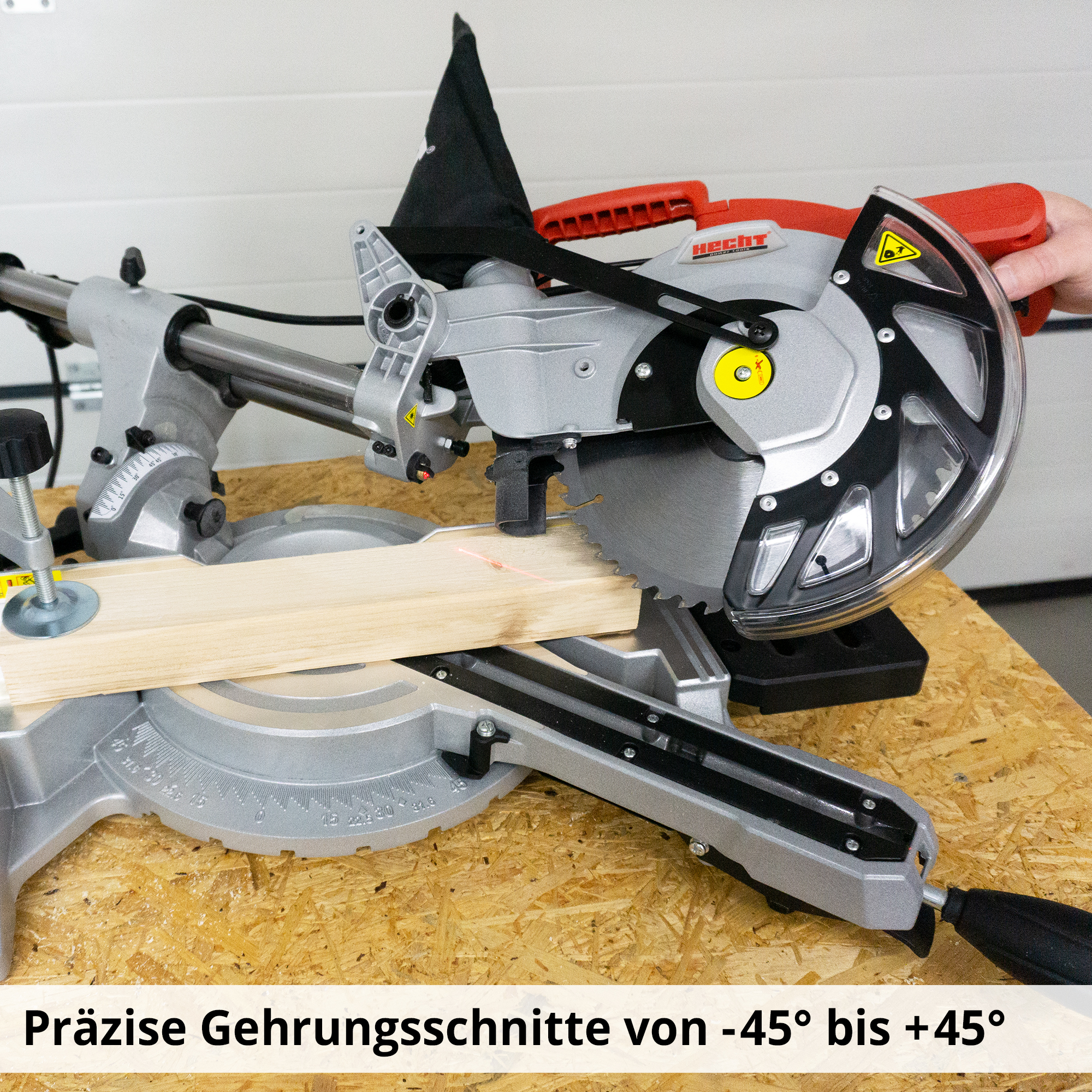 HECHT 828 Kappzugsäge; Präzise Gehrungsschnitte von -45° bis +45°