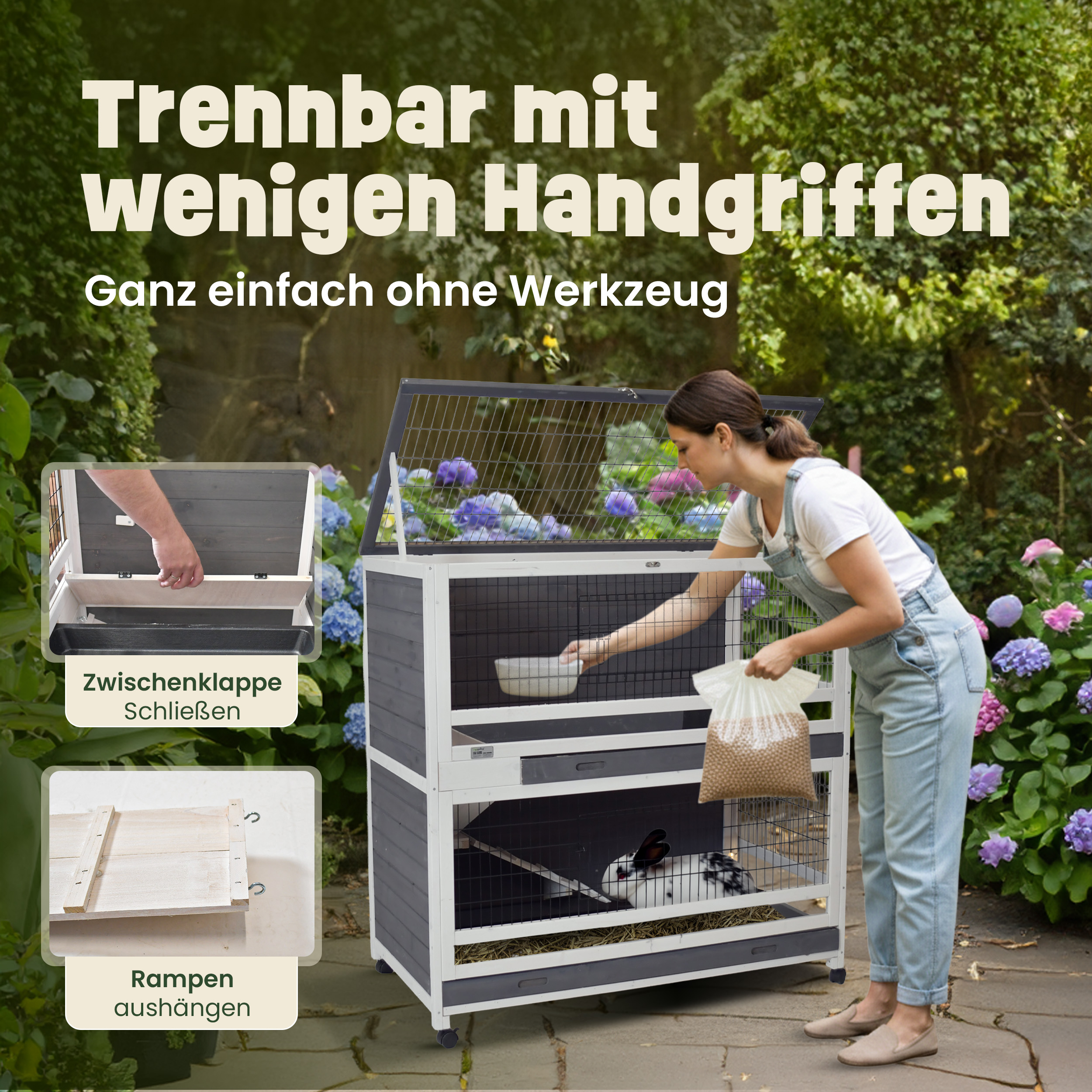 zooprinz Kaninchenstall Oskar mit Stahlgitter und wetterfestem Material