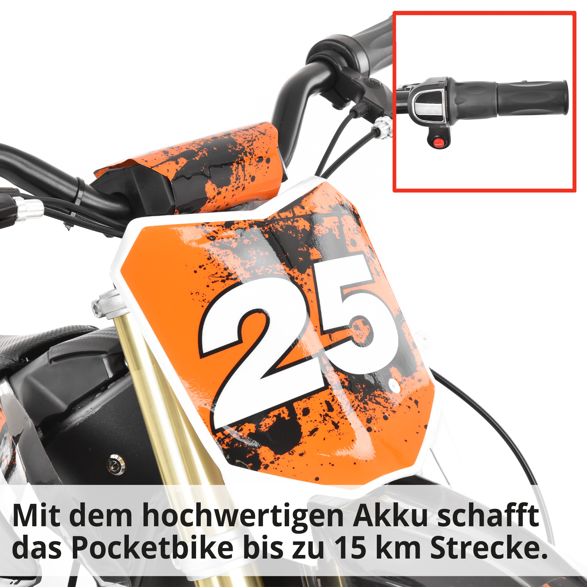 Hecht 59100 Elektro Pocketbike Orange; Mit dem hochwertigen Akku schafft das Pocketbike weite Strecken