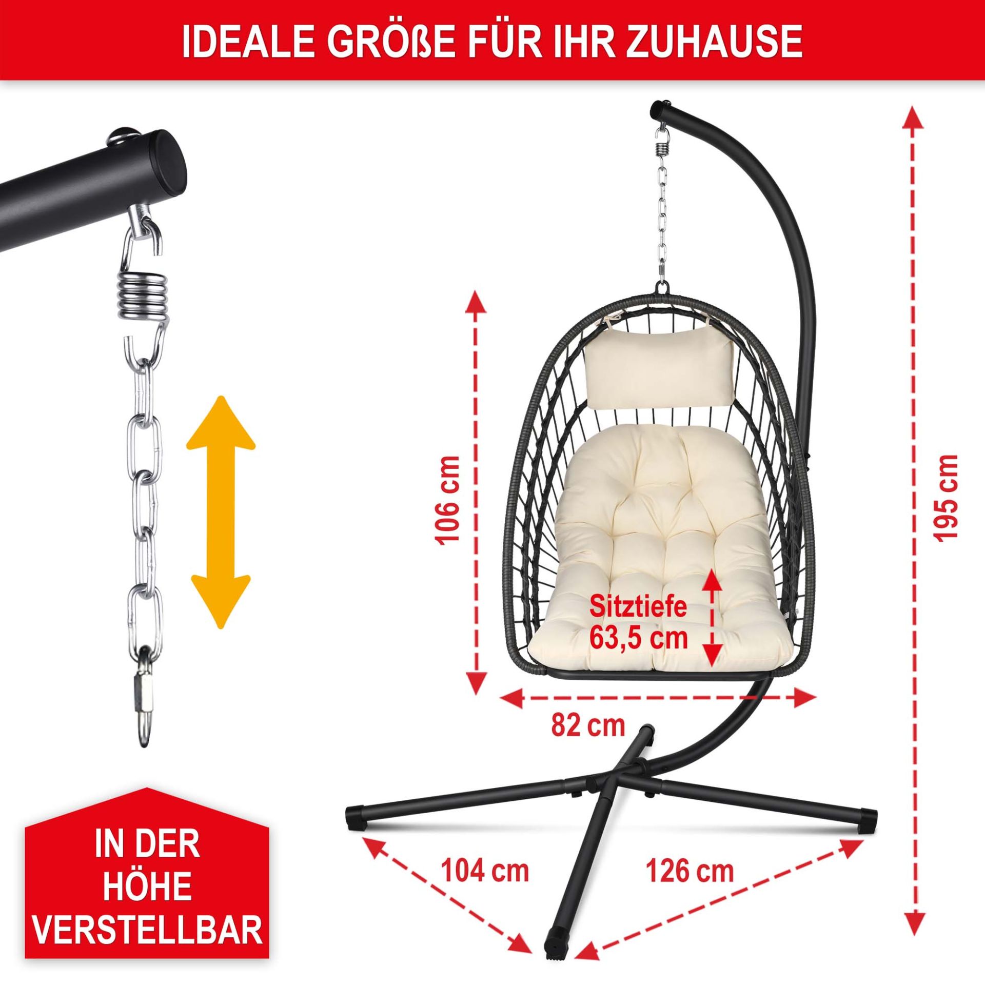 Hängesessel beige - Ideale Größe für ihr Zuhause, in der Höhe verstellbar Hängesessel beige - Ideale Größe für ihr Zuhause, in der Höhe verstellbar