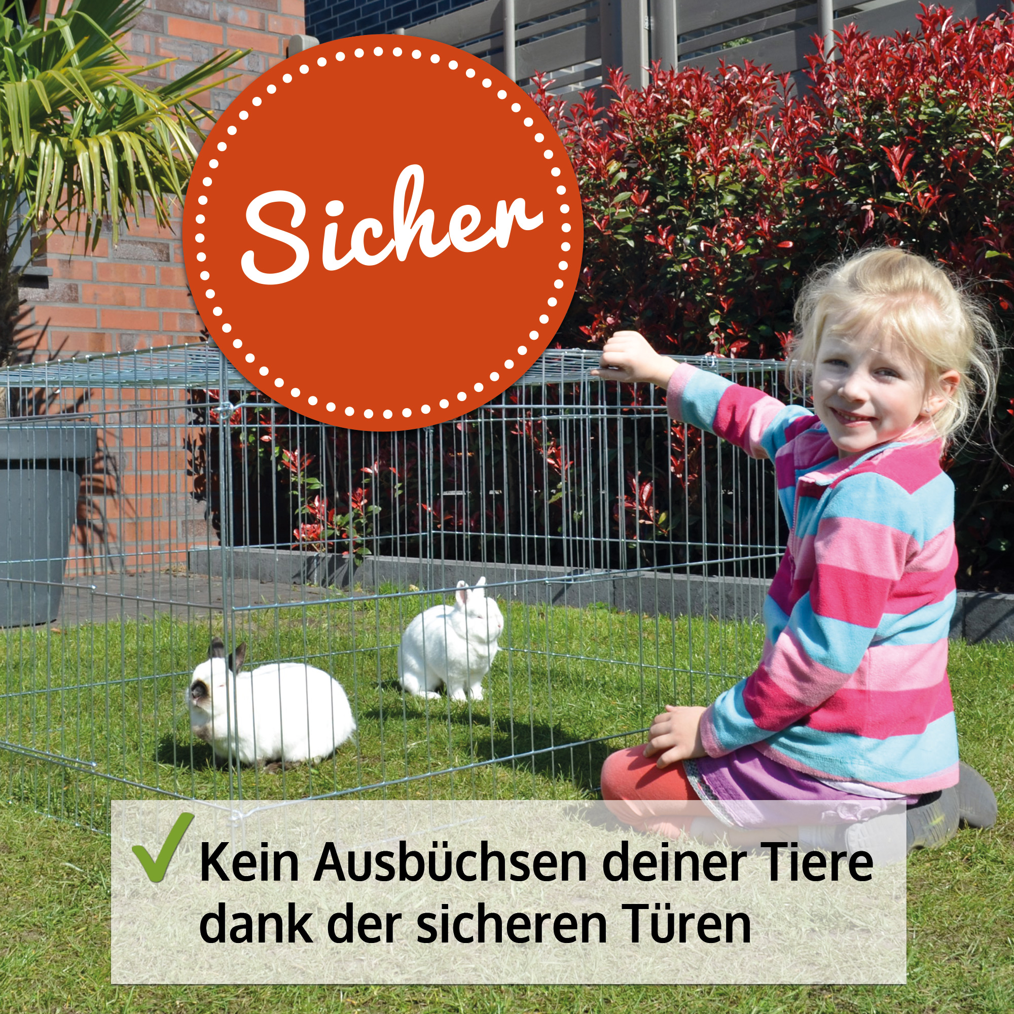 Kaninchenfreigehege mit voll geschlossenem Gitterdach – Schutz vor Katzen Kaninchenfreigehege mit voll geschlossenem Gitterdach – Schutz vor Katzen