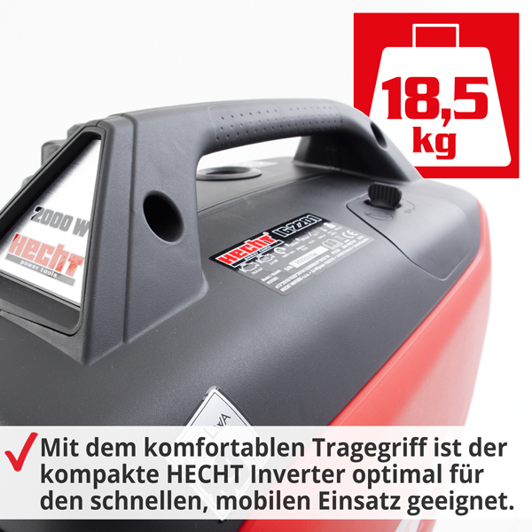 Inverter Benzin Notstromaggregat mit komfortablen Tragegriff für den schnellen und mobilen Einsatz