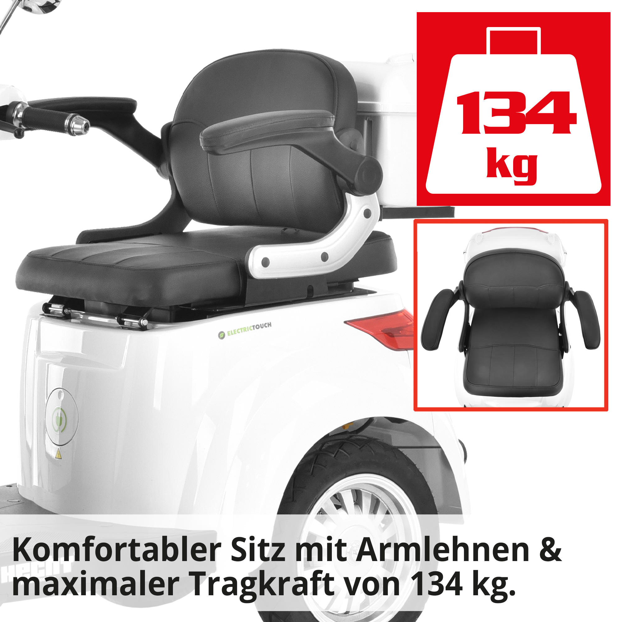 HECHT CITISMAX Weiß Seniorenfahrzeug mit komfortablem Sitz und Armlehnen