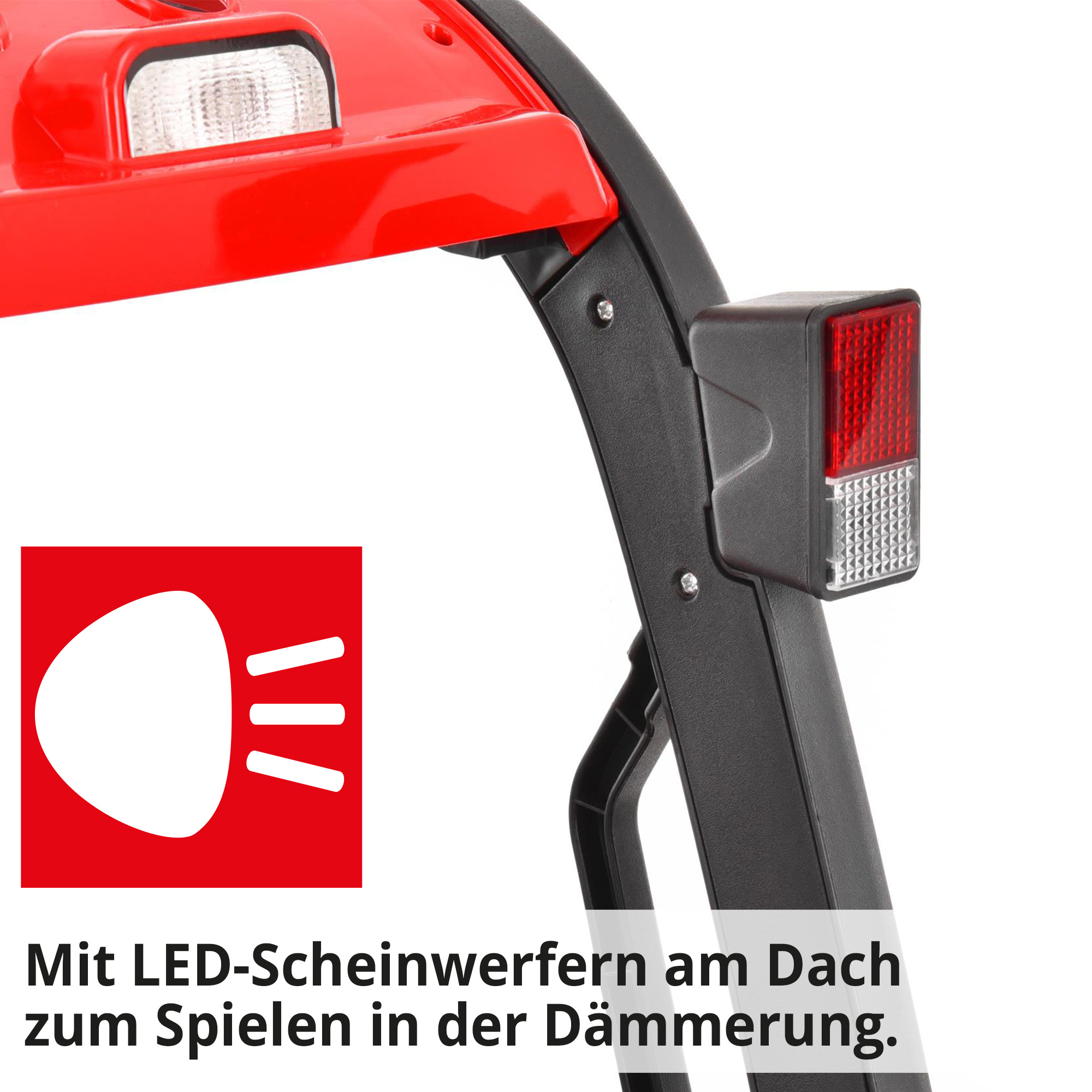 Hecht 52108RED Kinder Elektro Gabelstapler ROT; mit LED-Scheinwerfern am Dach zum Spielen in der Dämmerung